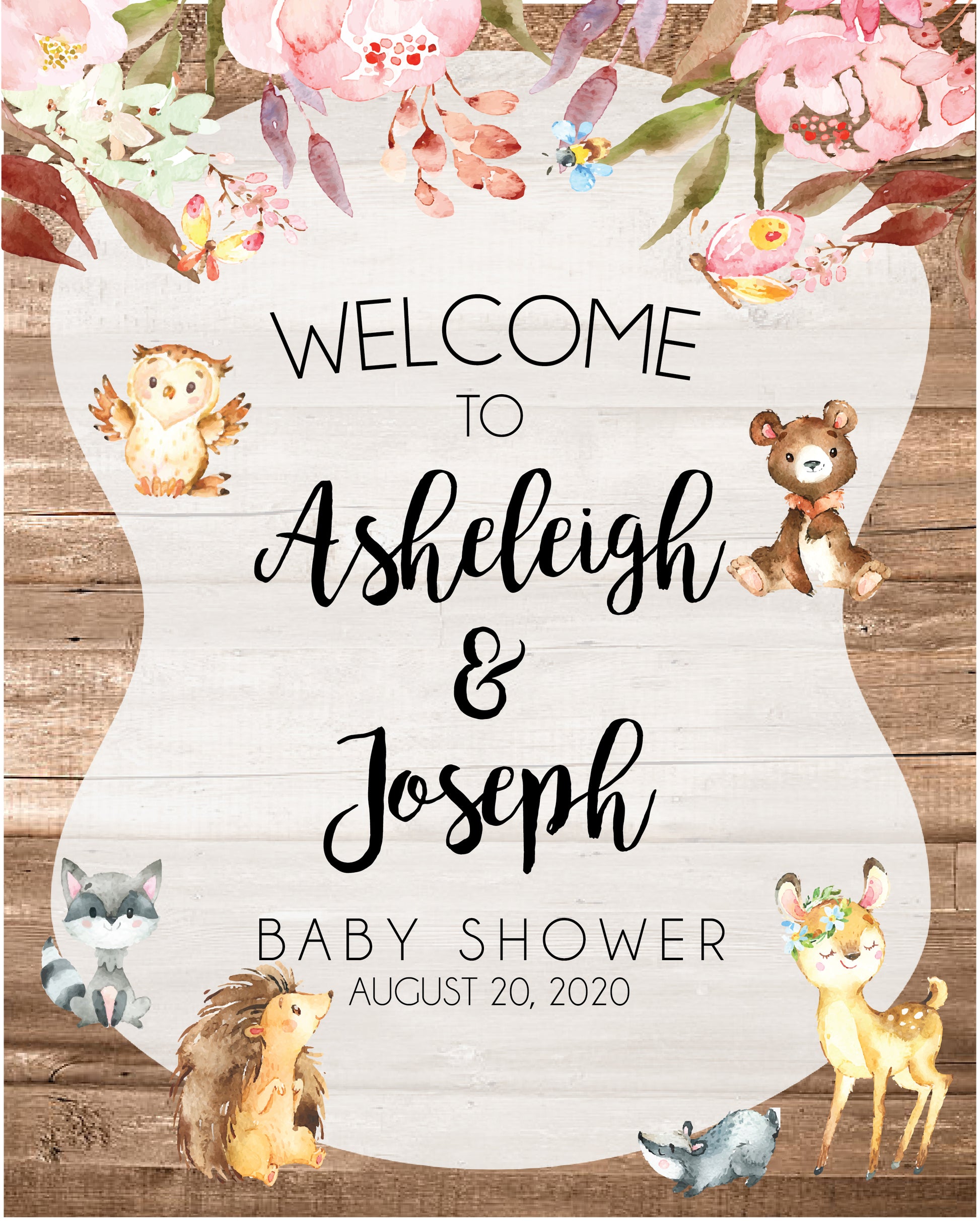 personalized enchanted woodland baby shower welcome sign