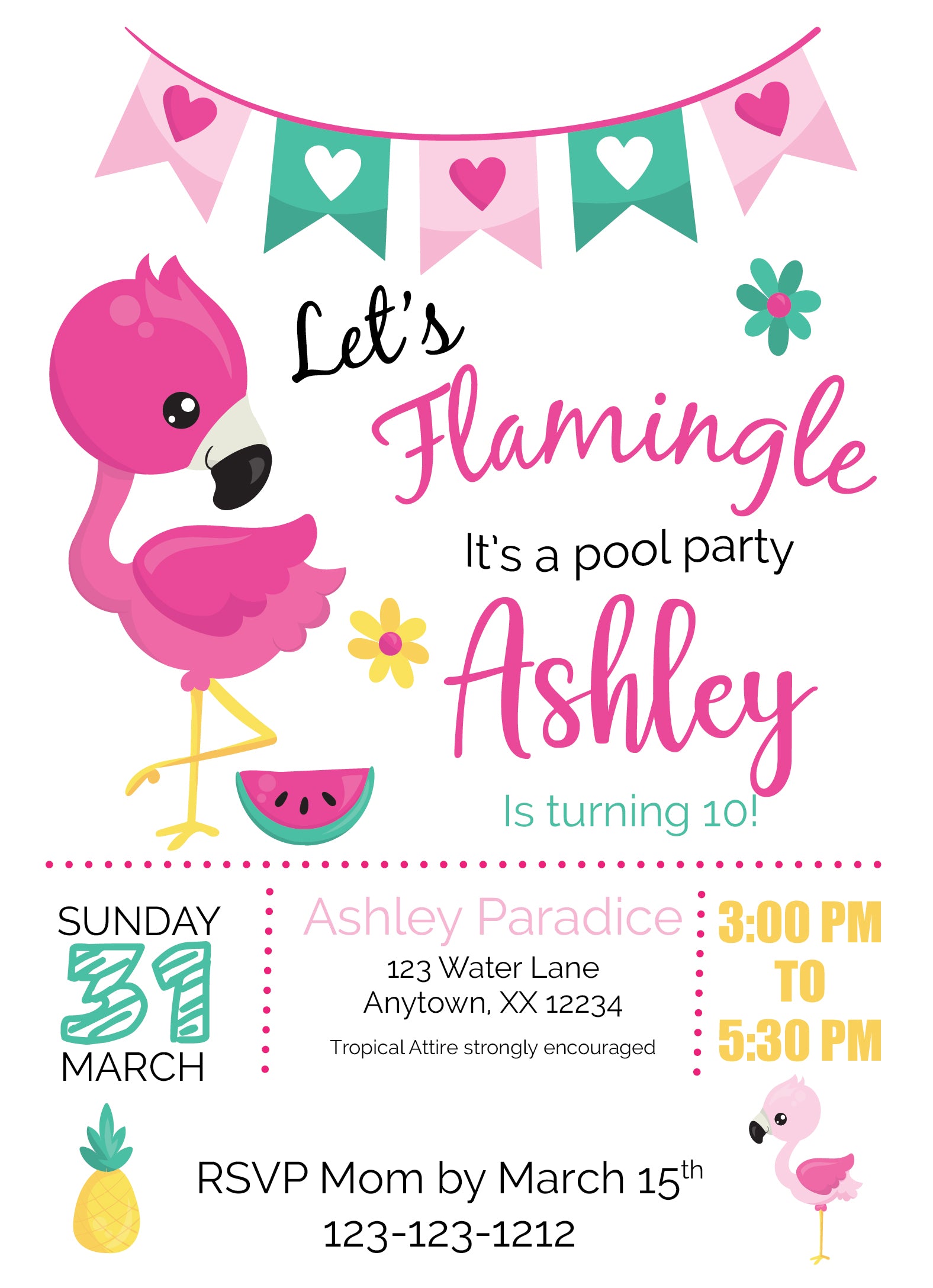 Flamingo Pool Birthday Party Invitations - IFL31 - Invitetique