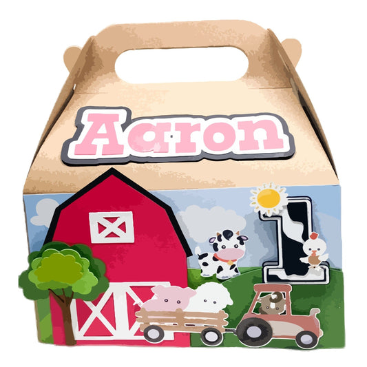 Farm Animals Birthday personalized favor gable boxes