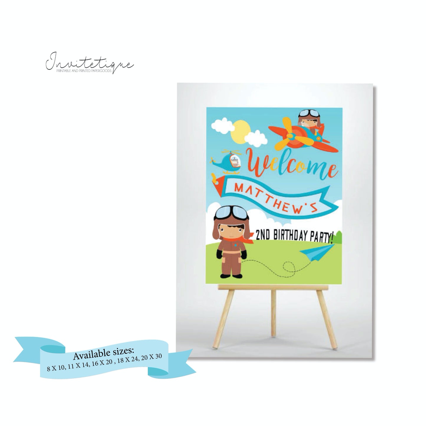 Airplane Pilot Birthday Party Welcome Sign - Invitetique