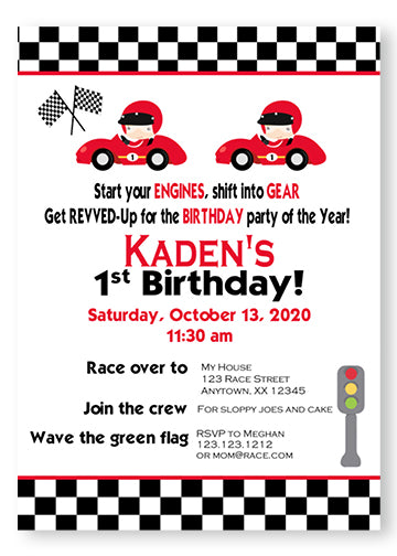 Red Race Car Twin Birthday Invitations - BIT7242 - Invitetique