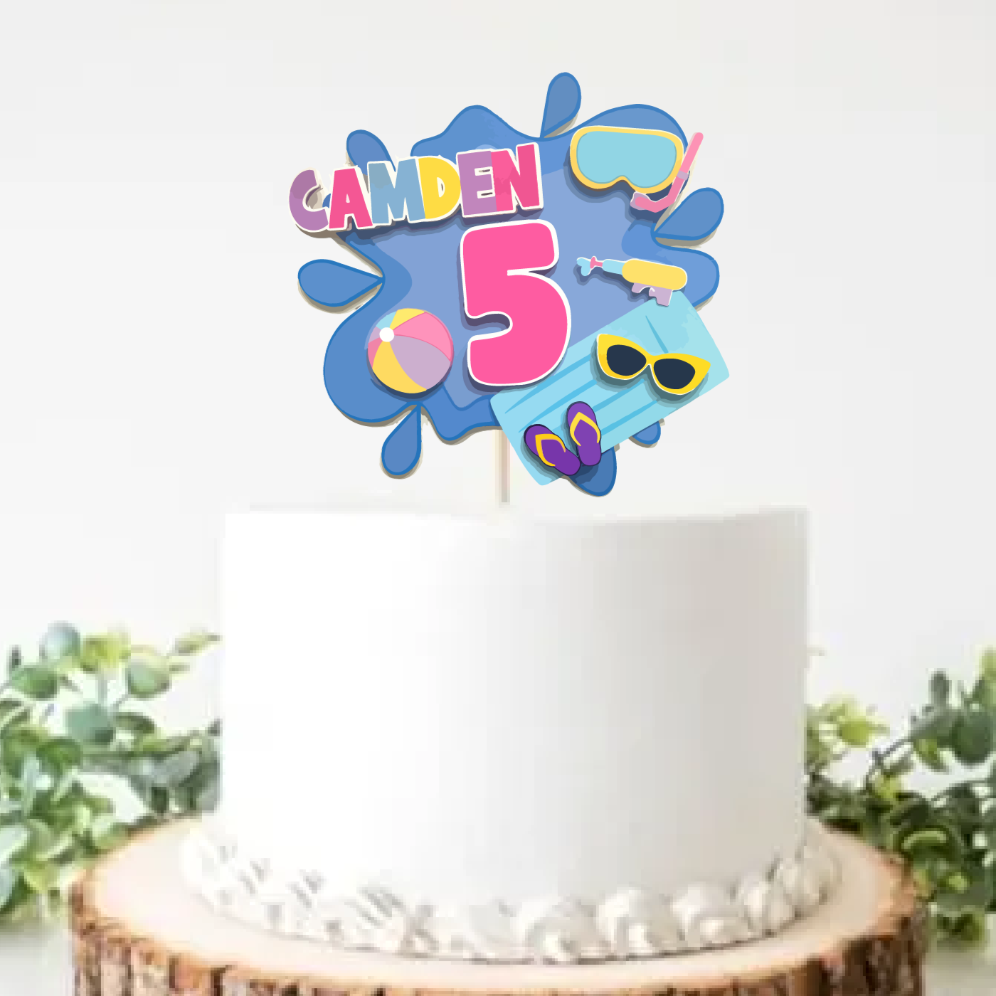 pool beach personalized cake topper