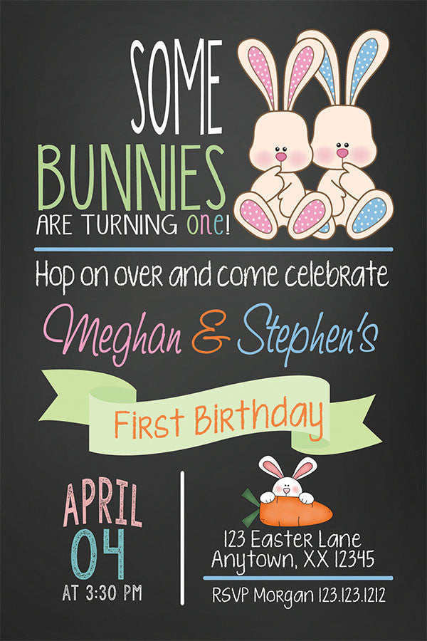 Twin Bunny Birthday Party Invitation - Invitetique