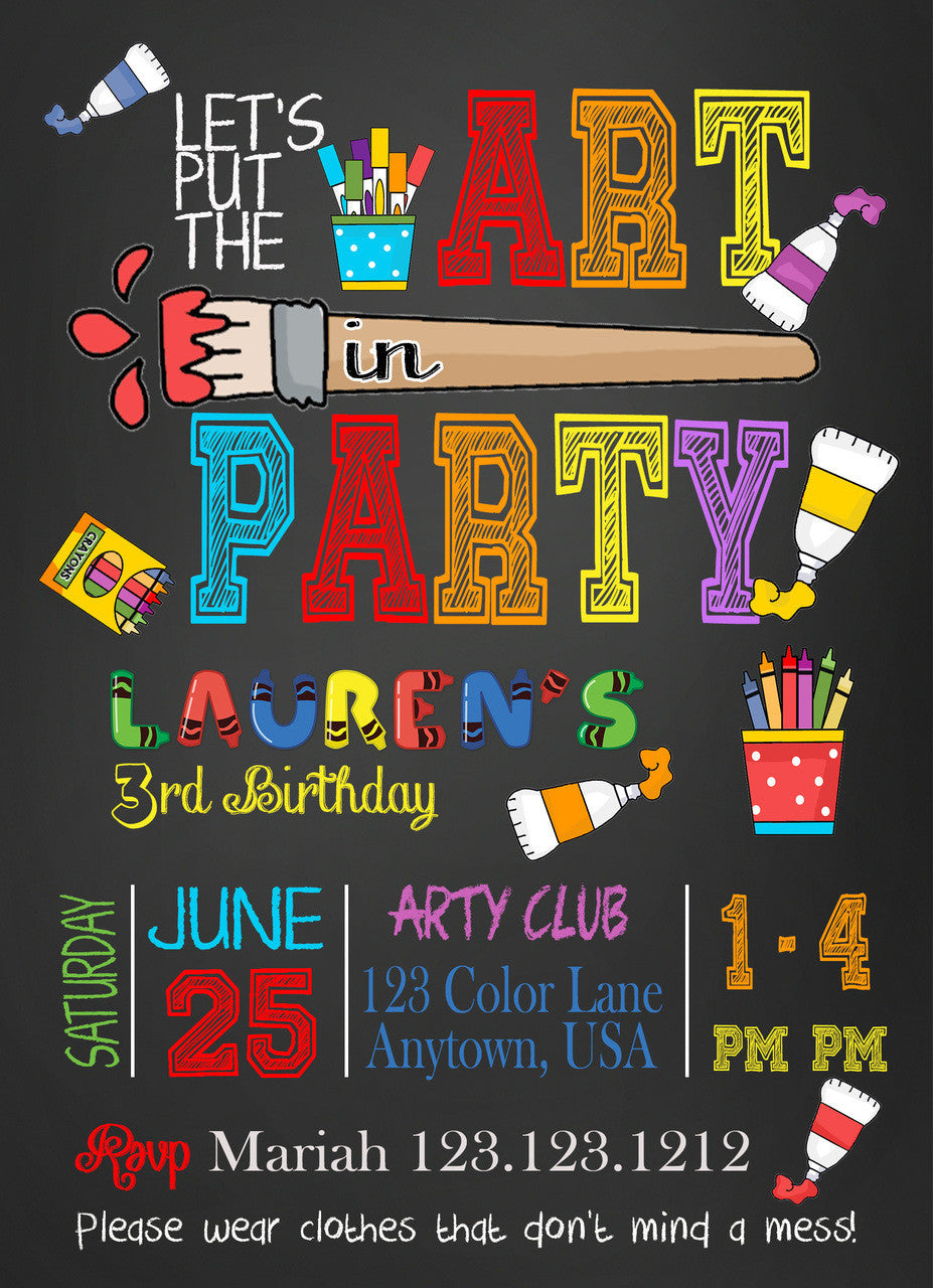 Colorful Artsy Birthday party invitations for any age - Invitetique