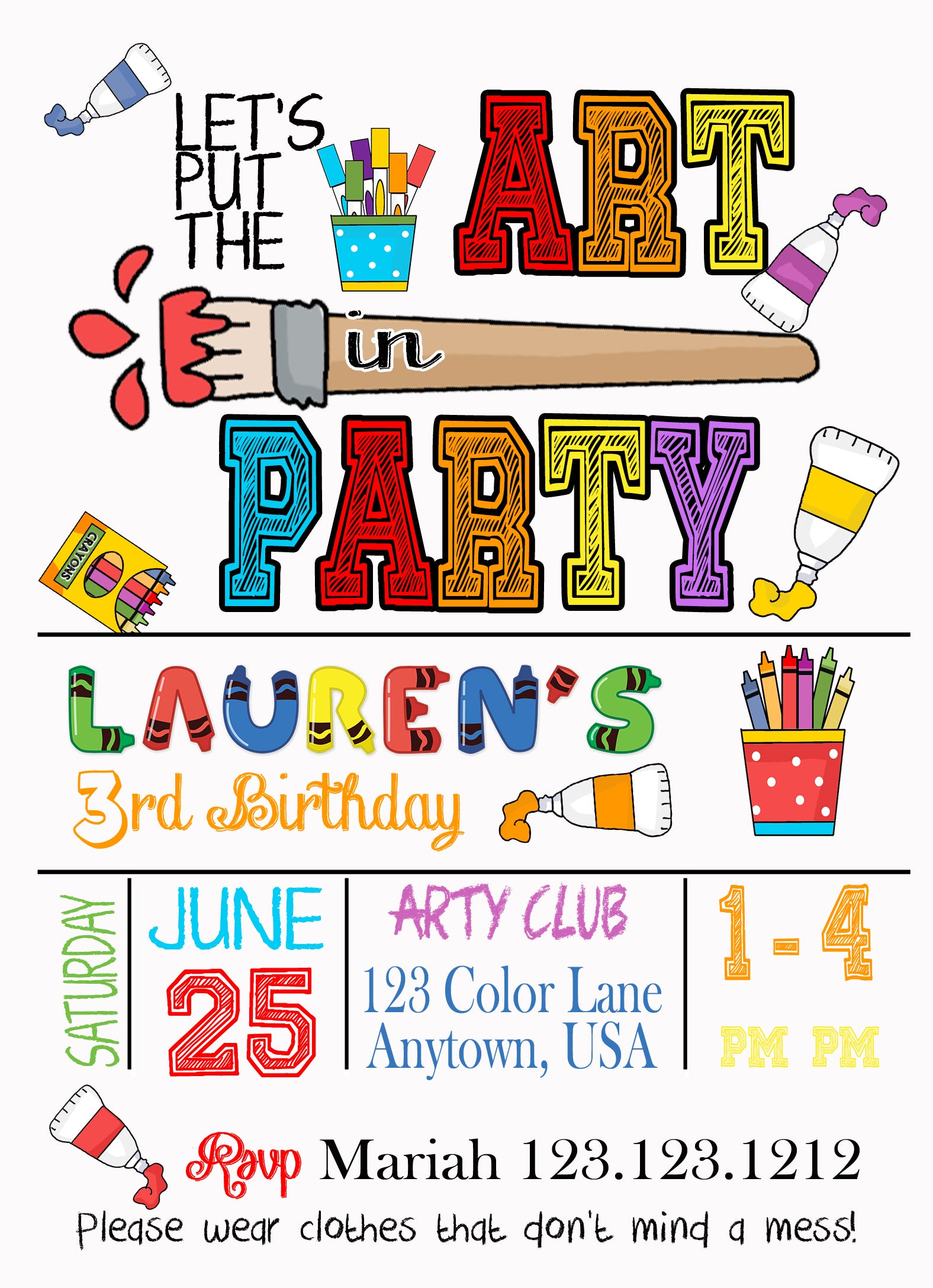 Art Themed Birthday party invitations - Invitetique