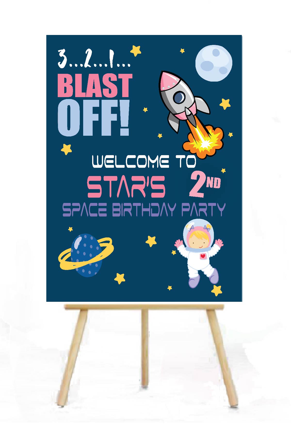 out of space girl birthday party sign