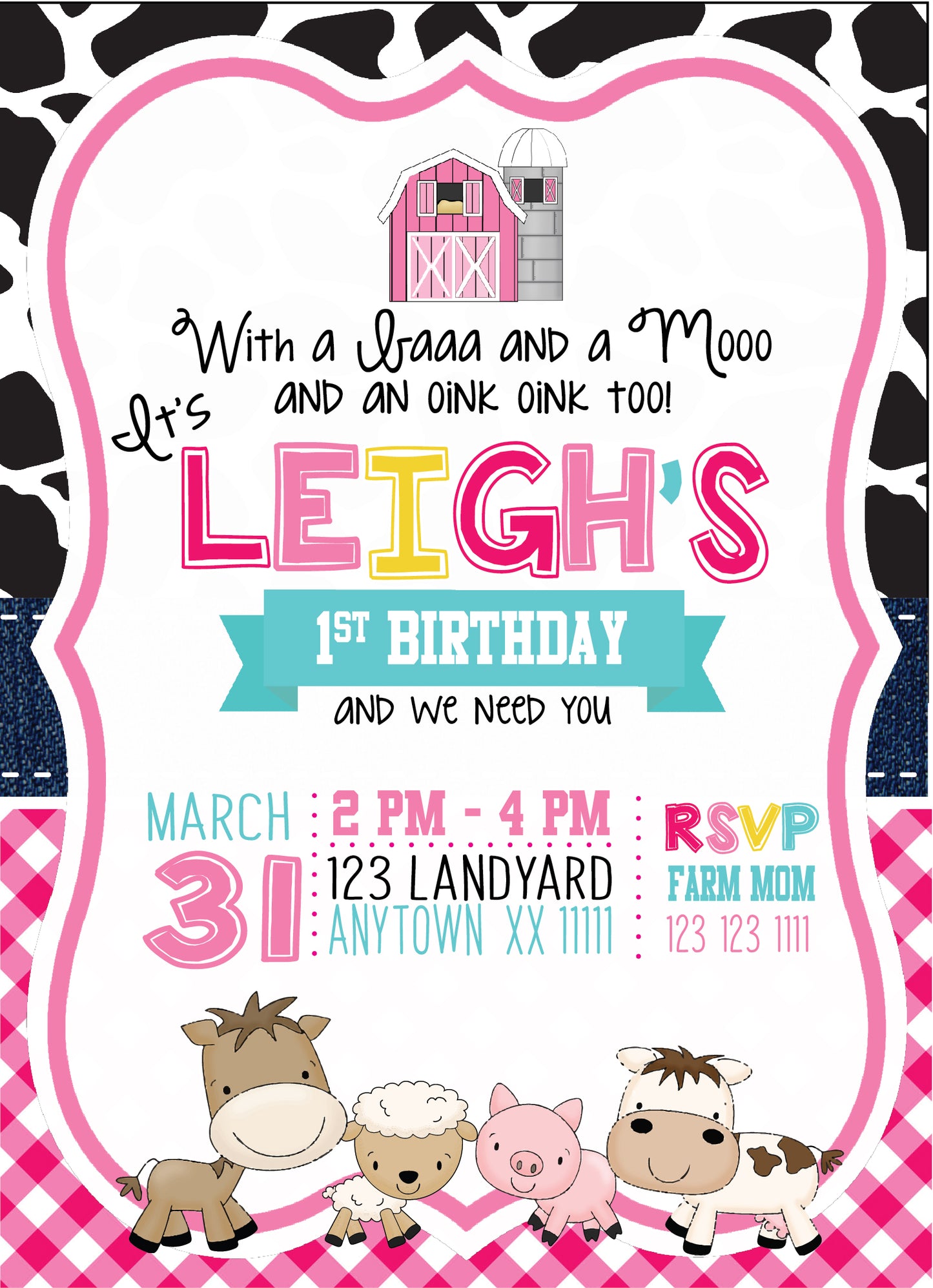 Pink Barnyard Birthday Invitations - Invitetique