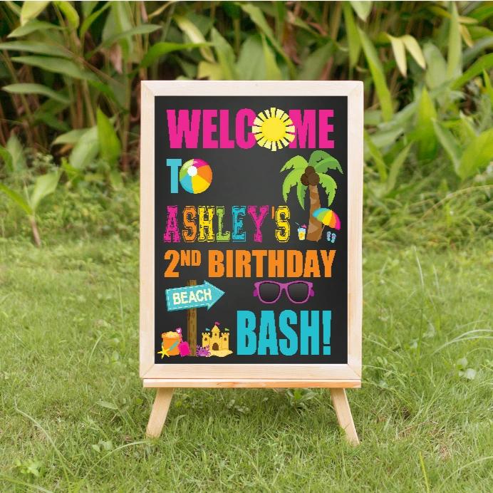 Beach bash birthday welcome sign