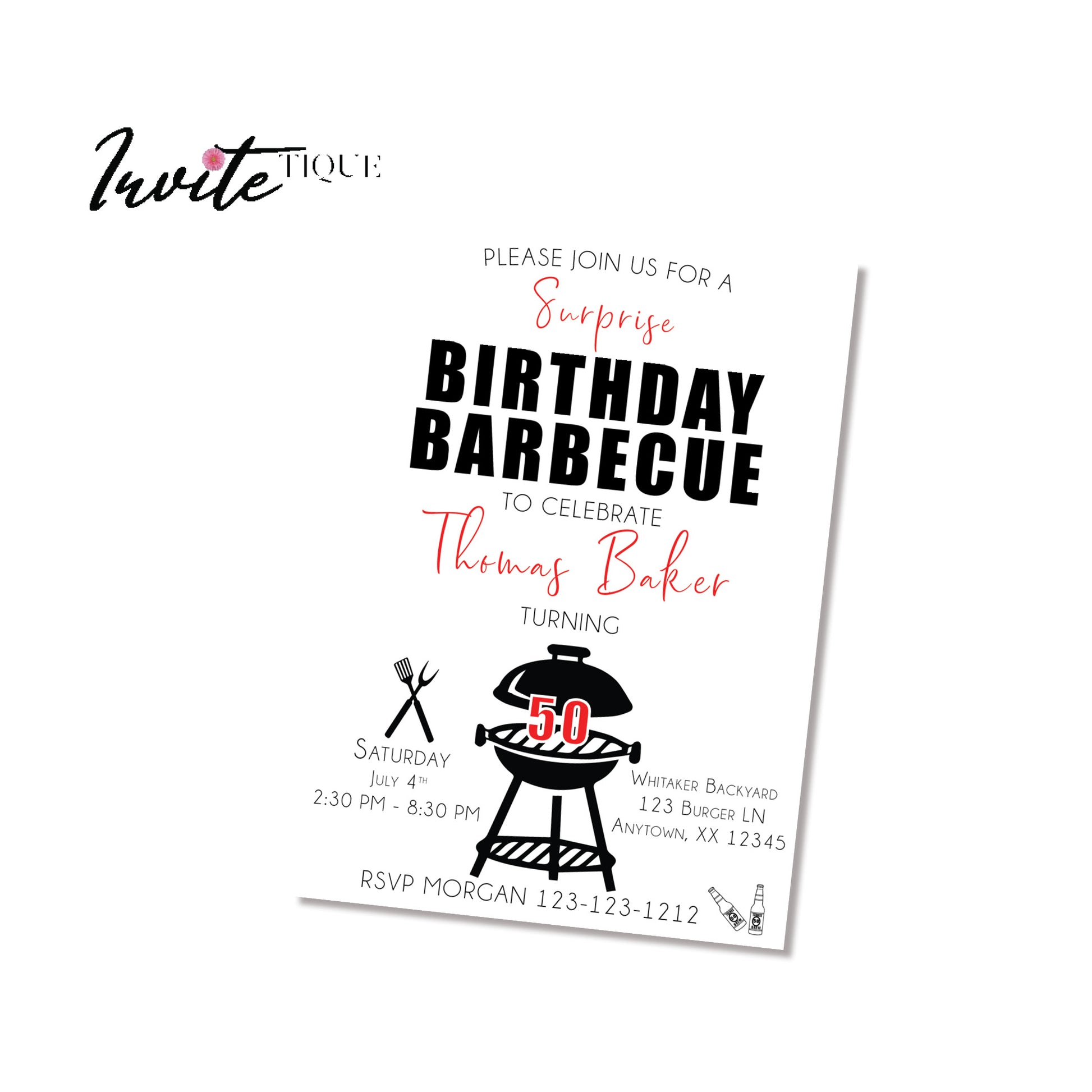 surprise bbq barbecue birthday invitation 