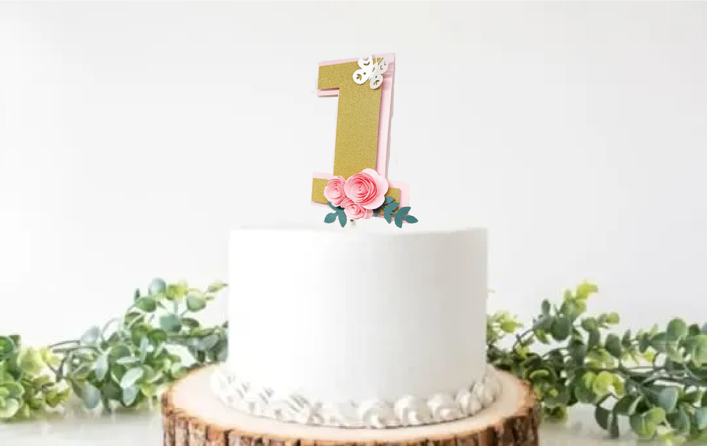 Floral butterfly number cake topper