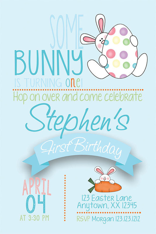 Egg Hunt Bunny Birthday Invitation - Blue - Invitetique