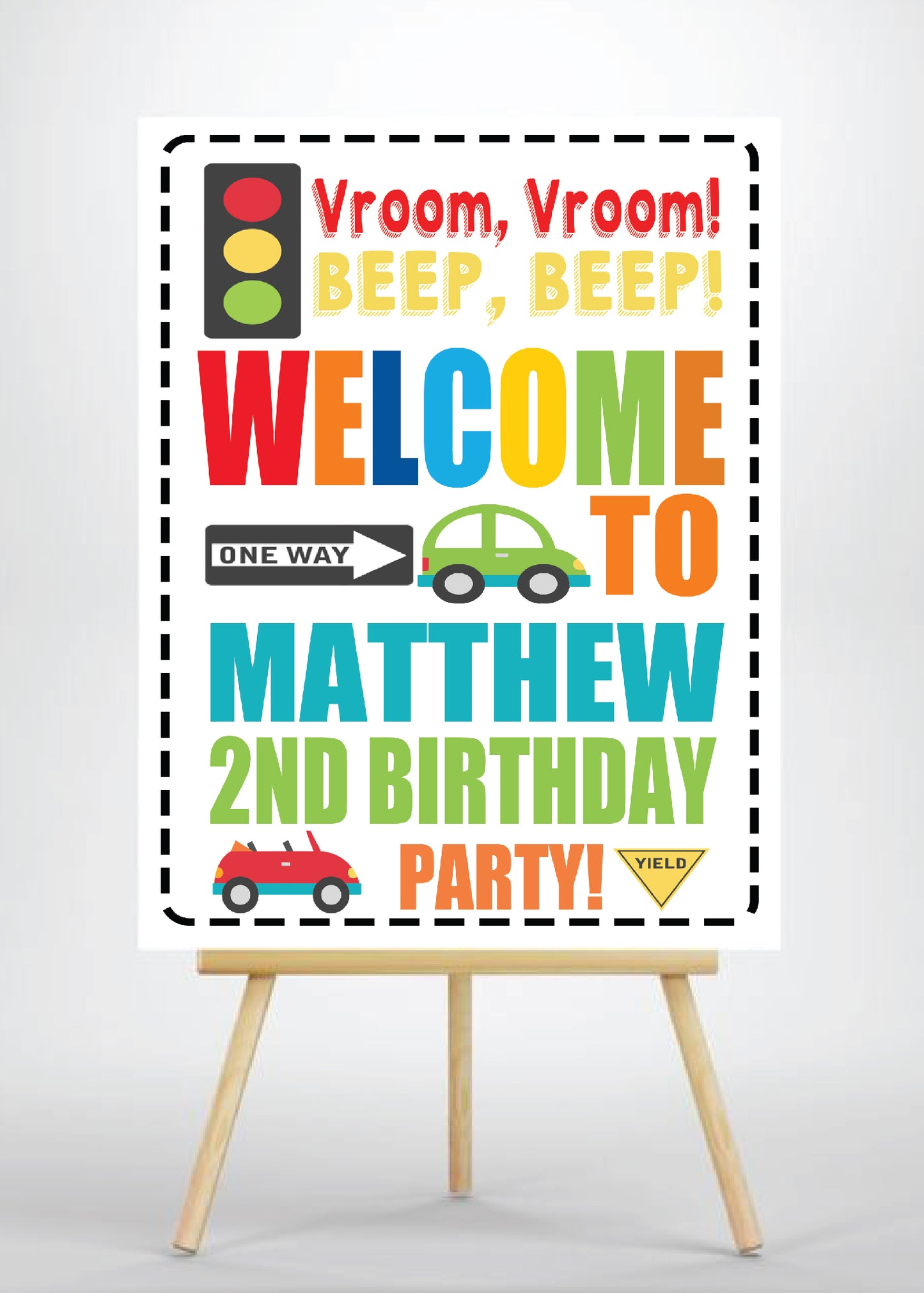 Cute Cars Birthday Welcome Sign - Invitetique