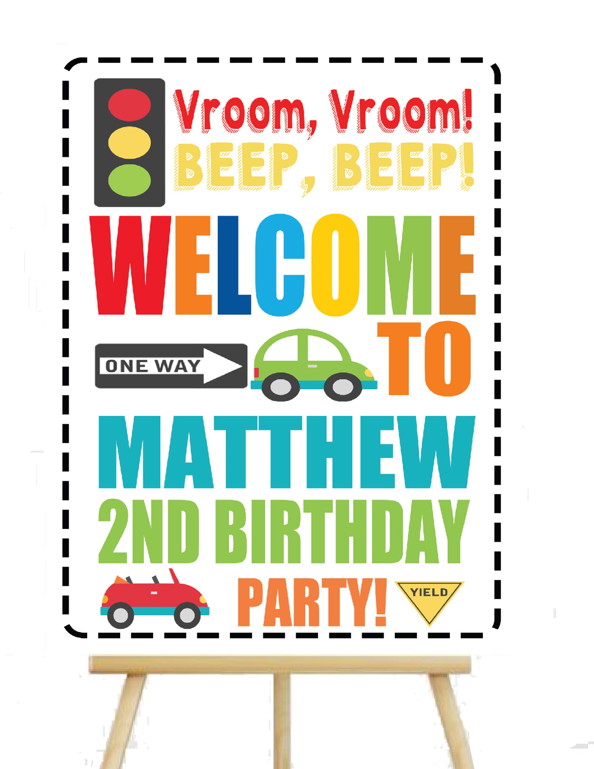 Cute Cars Birthday Welcome Sign - Invitetique