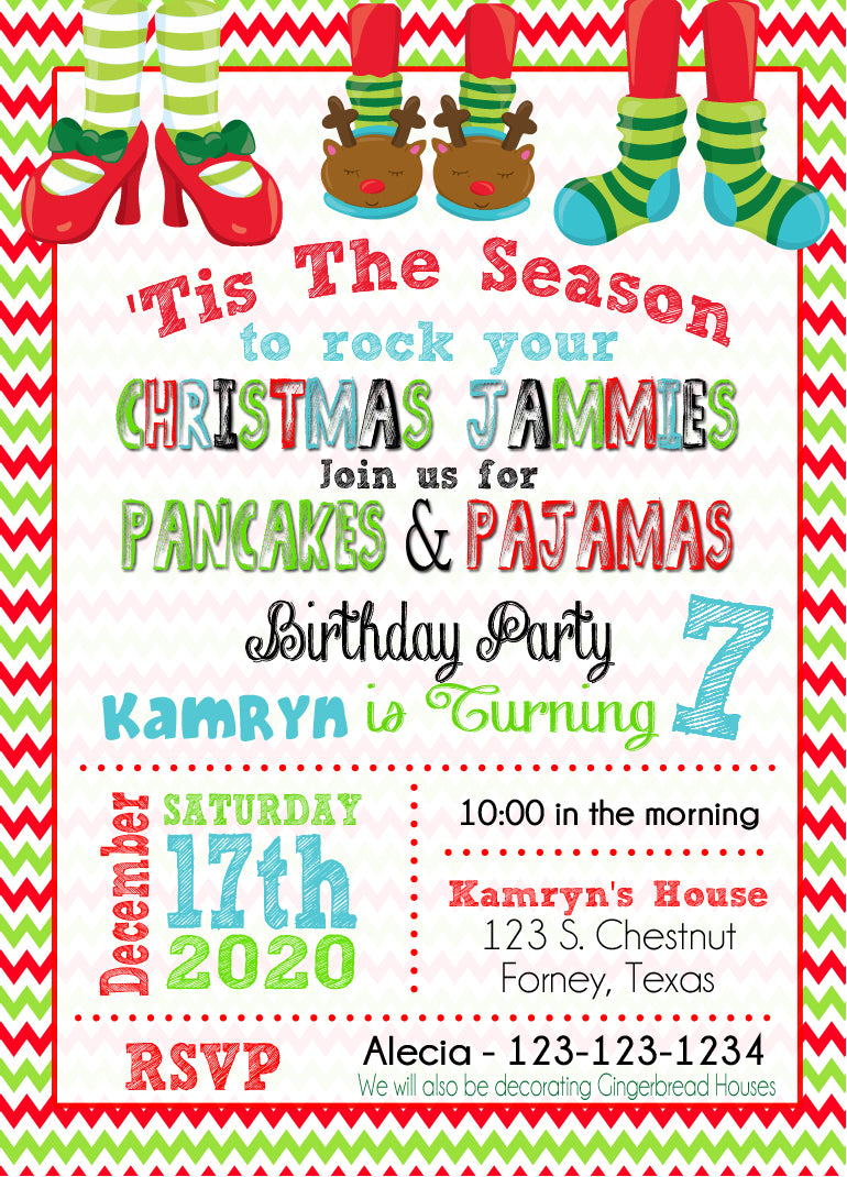 Pancakes and Jammies Christmas party Invitations - Invitetique