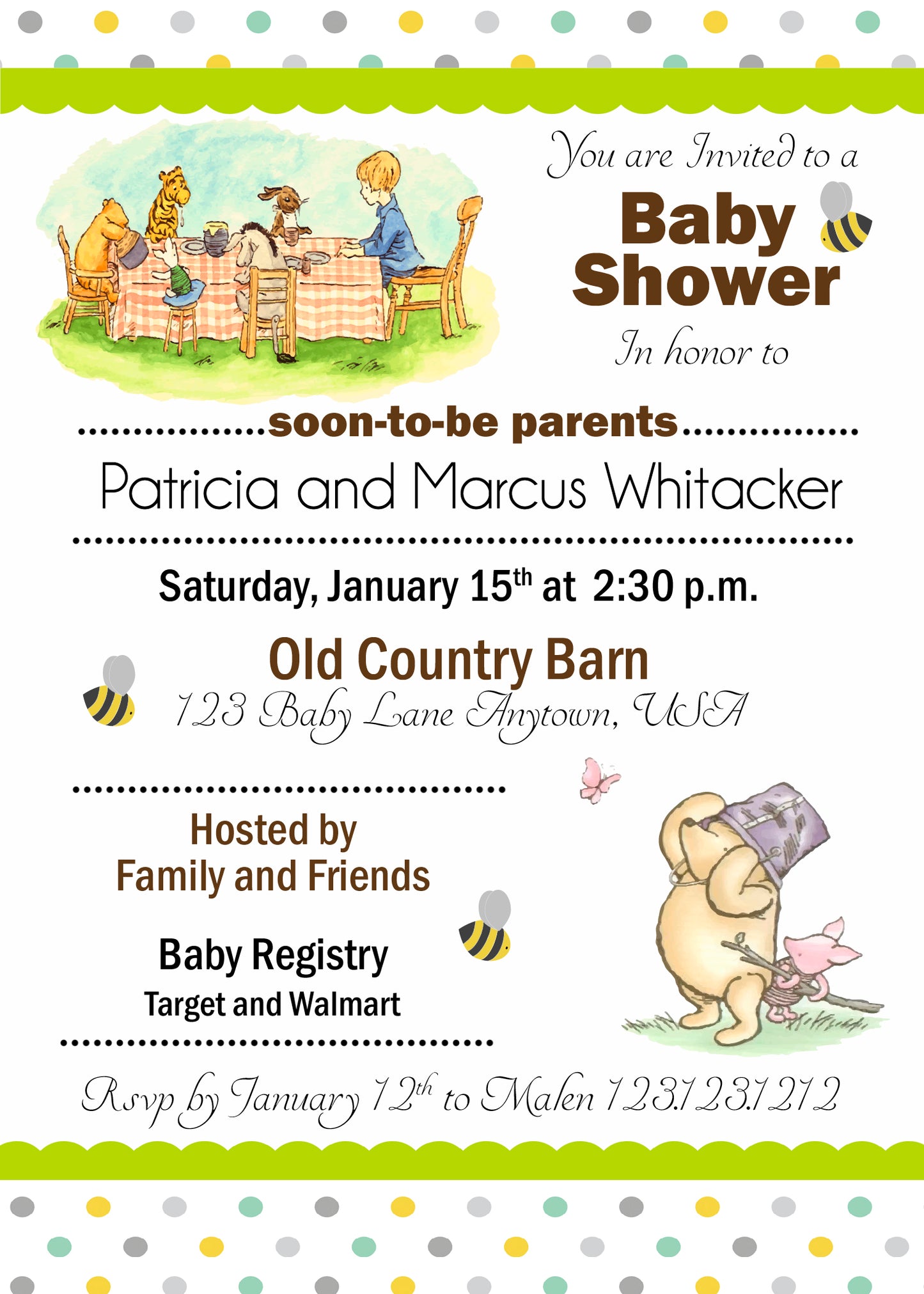 Classic Bear Winnie the Pooh Baby Shower Invitation - Invitetique