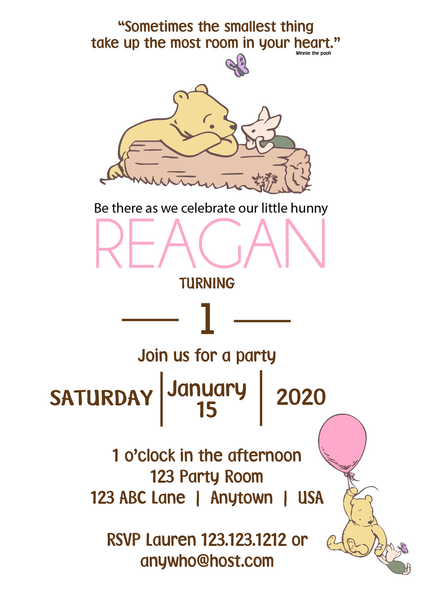 Classic Bear Pooh Party Invitation Girl - PG101 - Invitetique