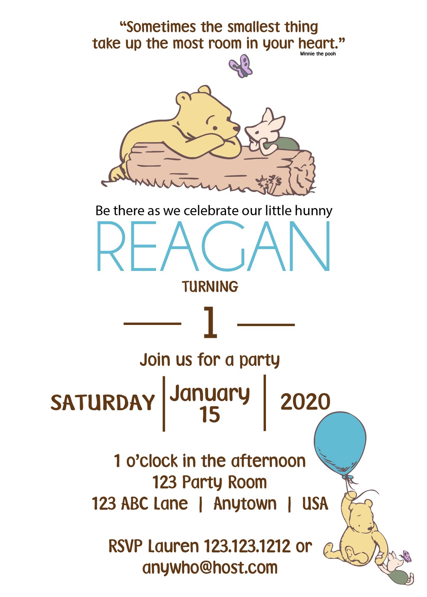 Classic Bear Pooh Party Invitation Boy - PG101-B - Invitetique