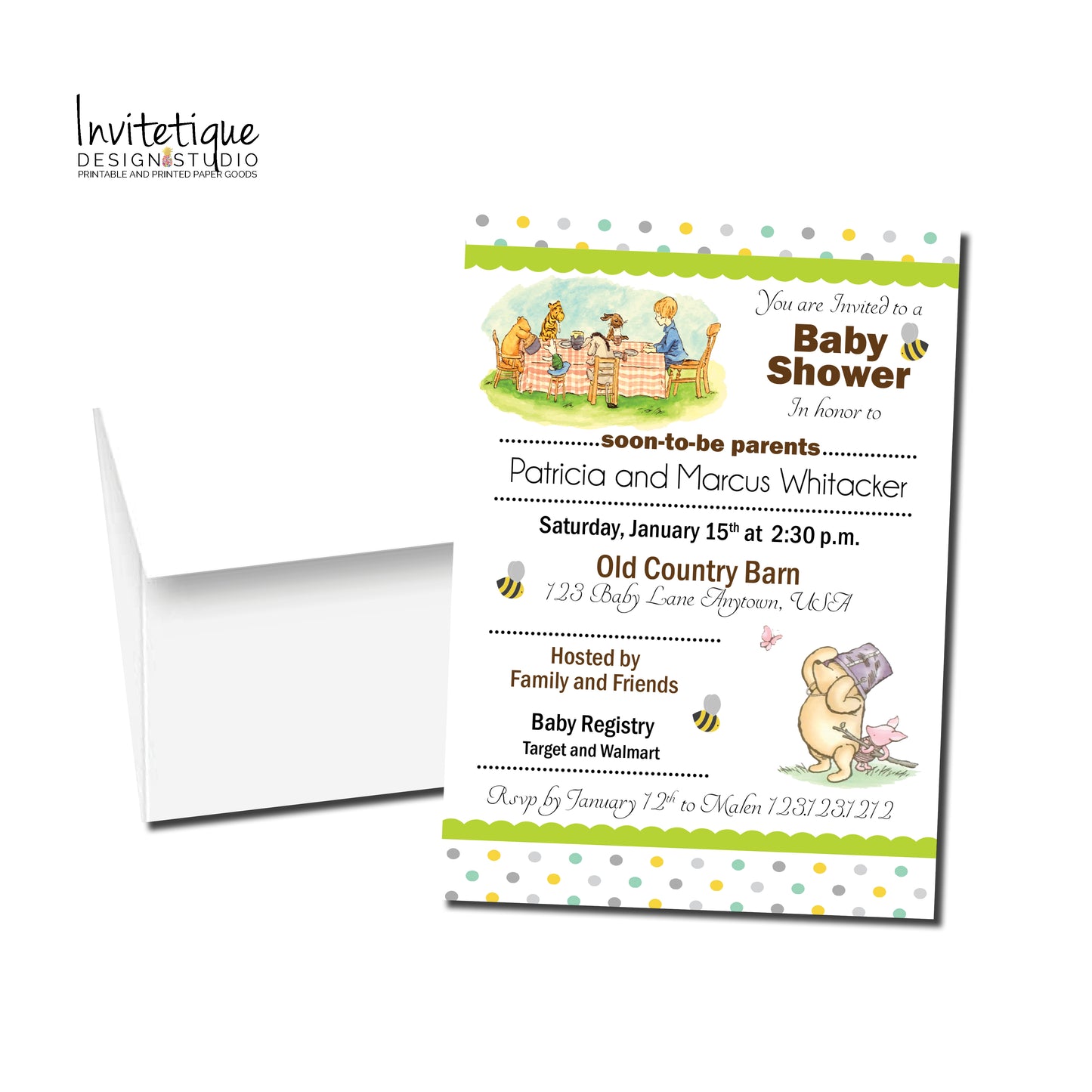 Classic Bear Winnie the Pooh Baby Shower Invitation - Invitetique