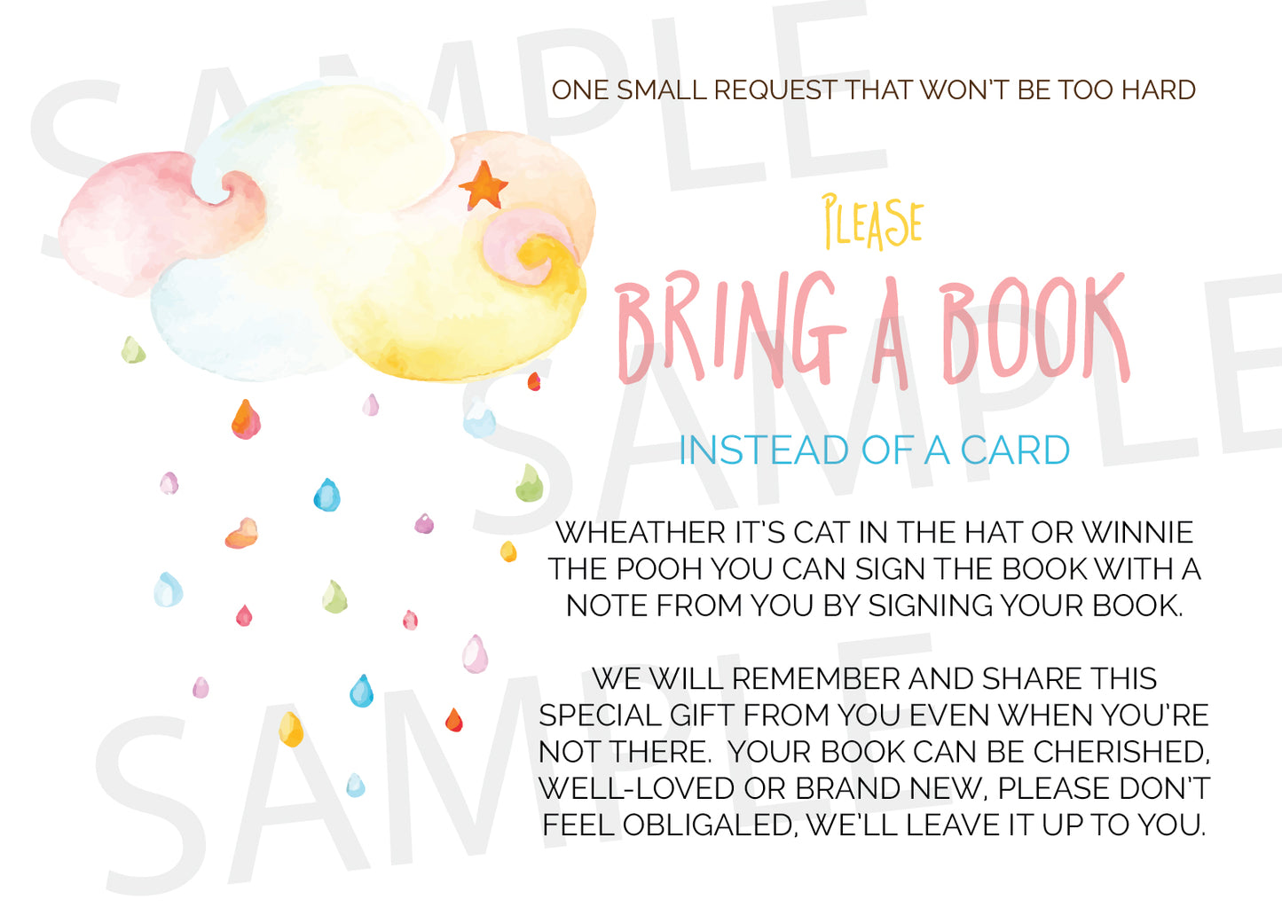 Colorful clouds raindrops Book request cards - Invitetique