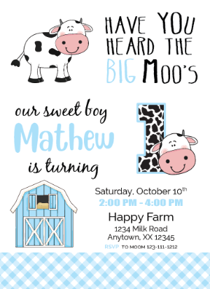 cow barnyard birthday invitation