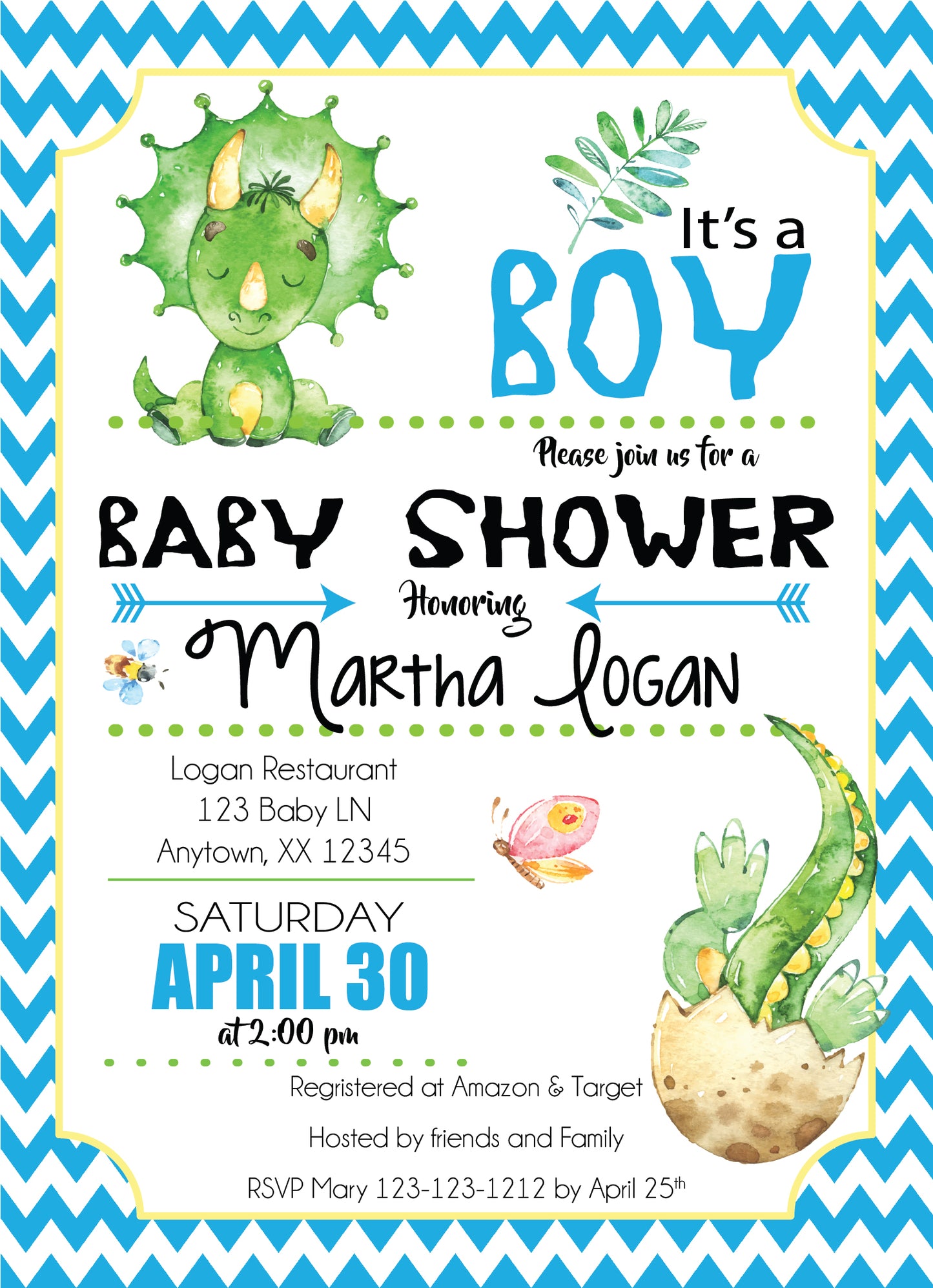 Baby Boy Dinosaurs Baby Shower Invitation - Invitetique