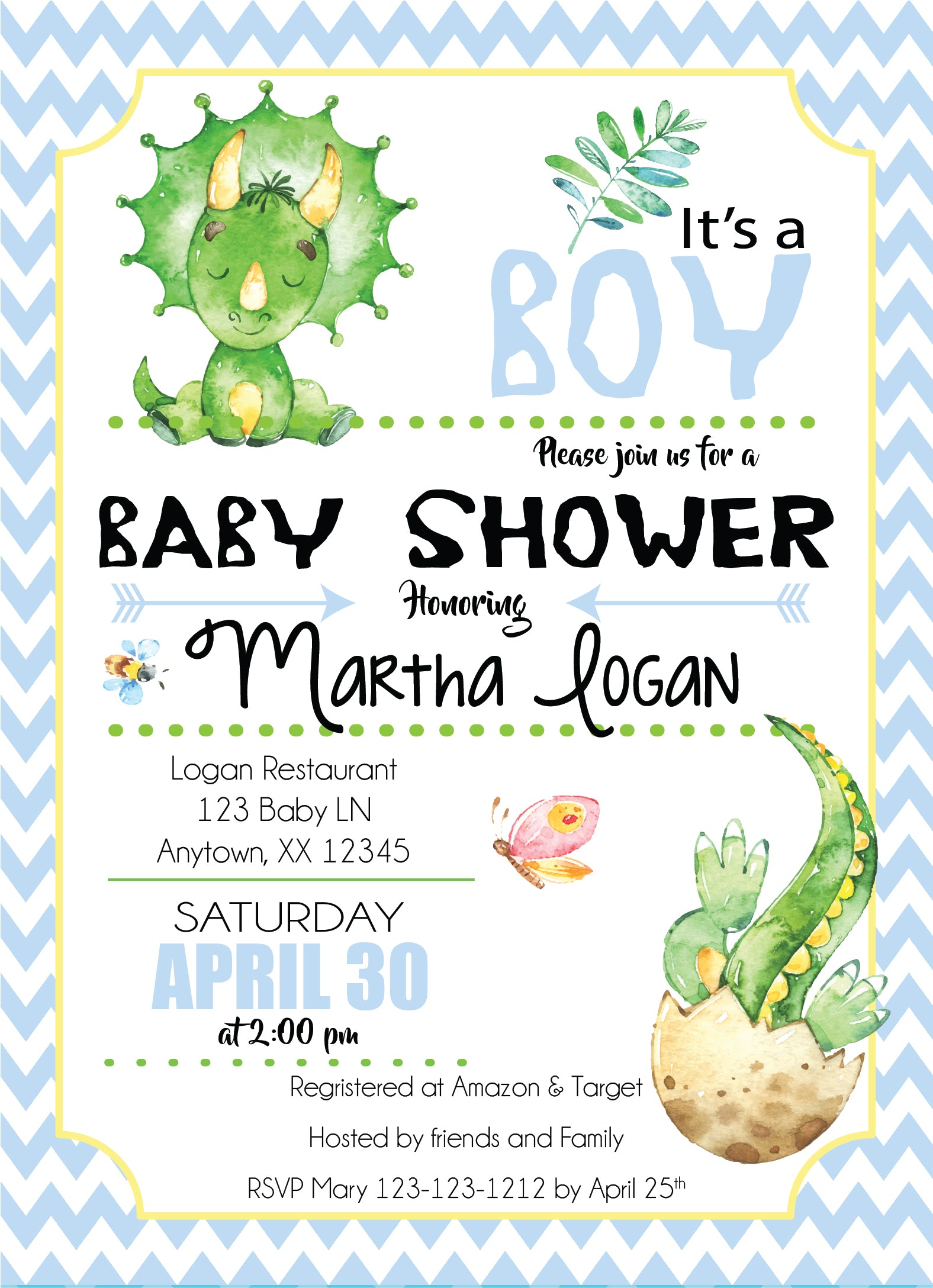 Baby Boy Dinosaurs Baby Shower Invitation - Invitetique