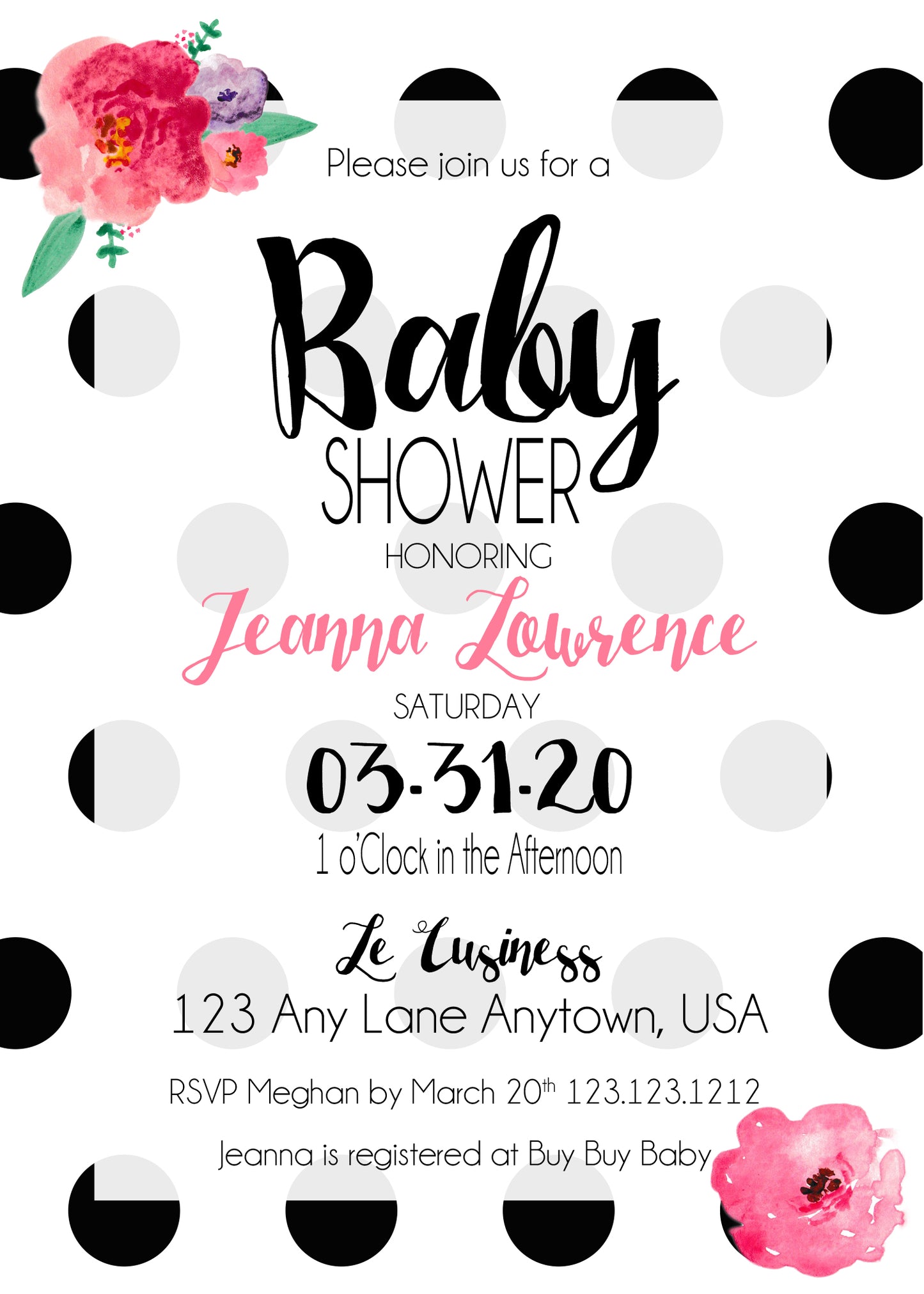 Black Polka dots Baby Shower Invitation - 390 - Invitetique