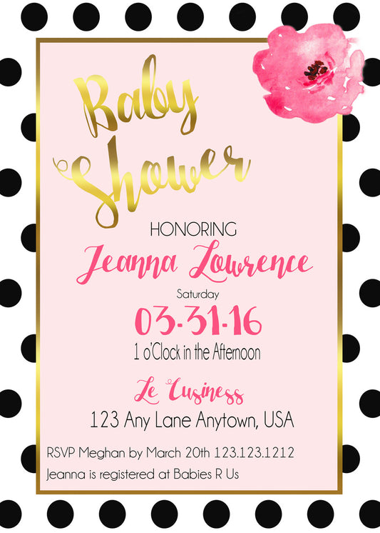 Black & White Polka Dots Chic Baby Shower Invitations - Invitetique