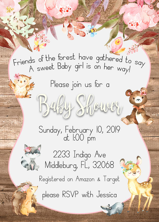 Woodland Forest Enchanted Baby Shower Invitations - BSE101 - Invitetique