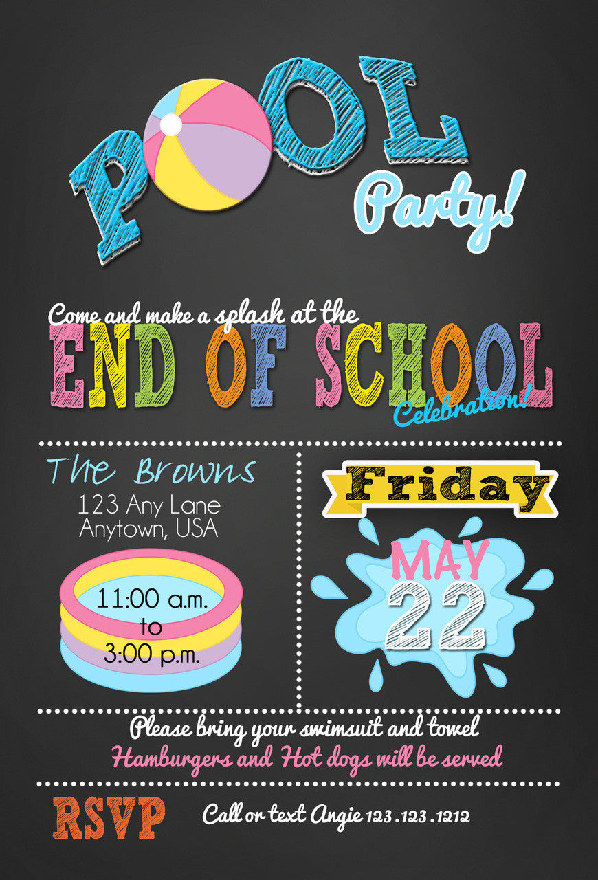 End of the School year Pool Party Bash Invitations - Invitetique