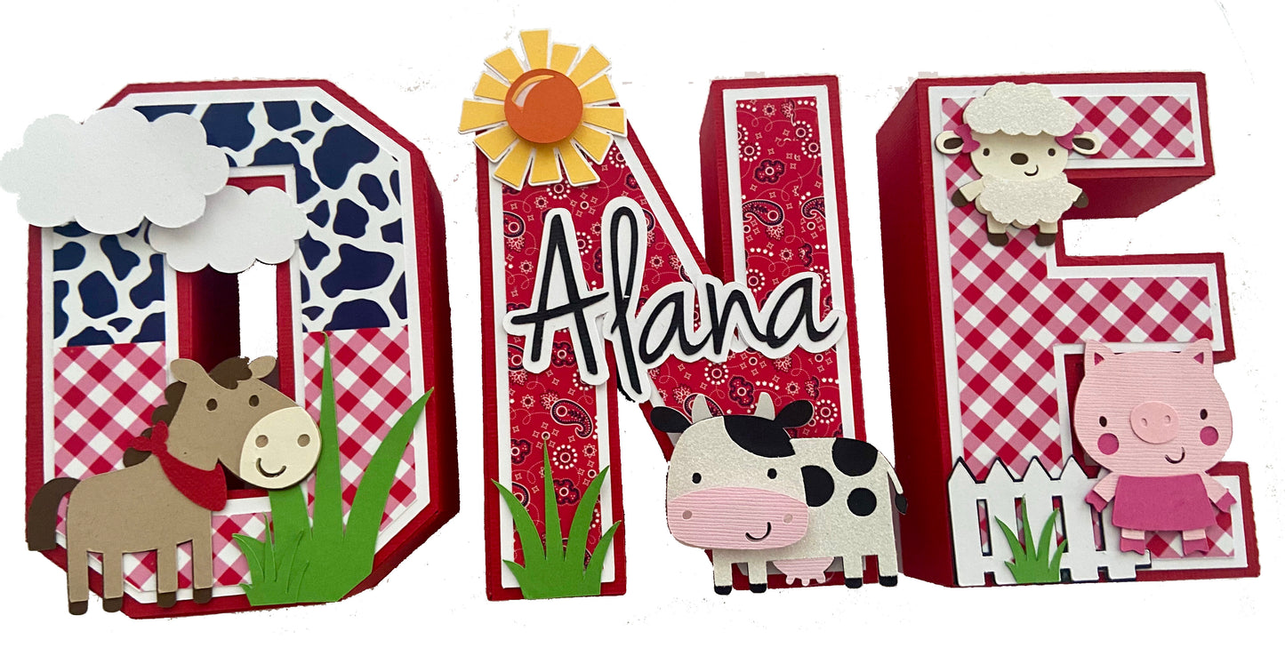 Red Farm Birthday 3D letters