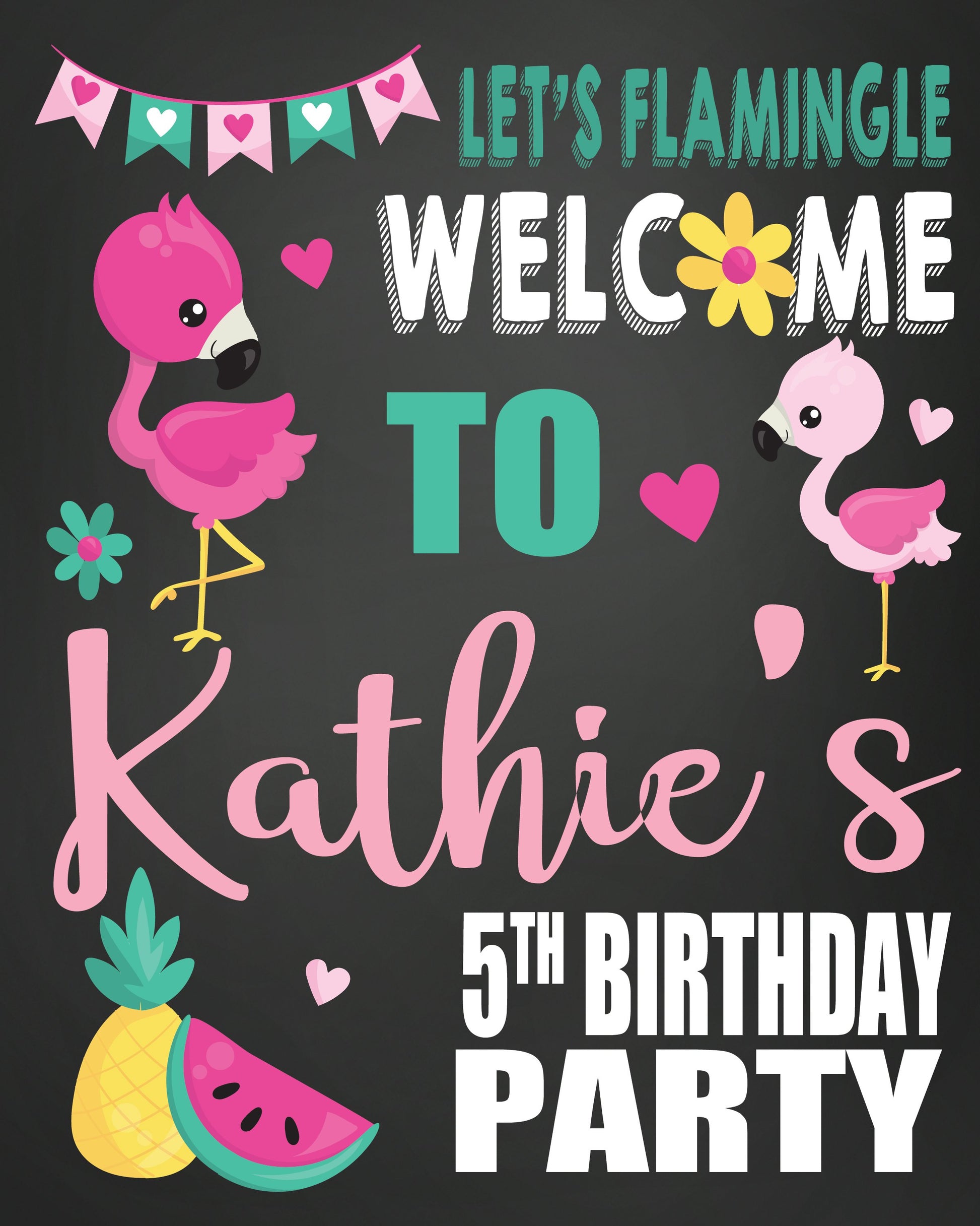 Flamingo chalk personalized welcome sign