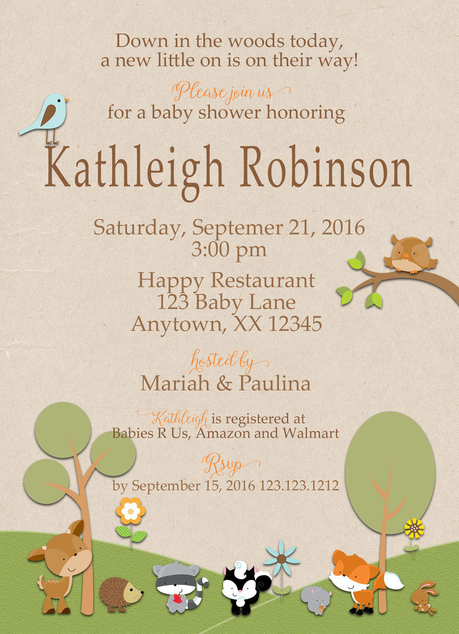 Forest Friends Kraft baby Shower Invitations - Invitetique