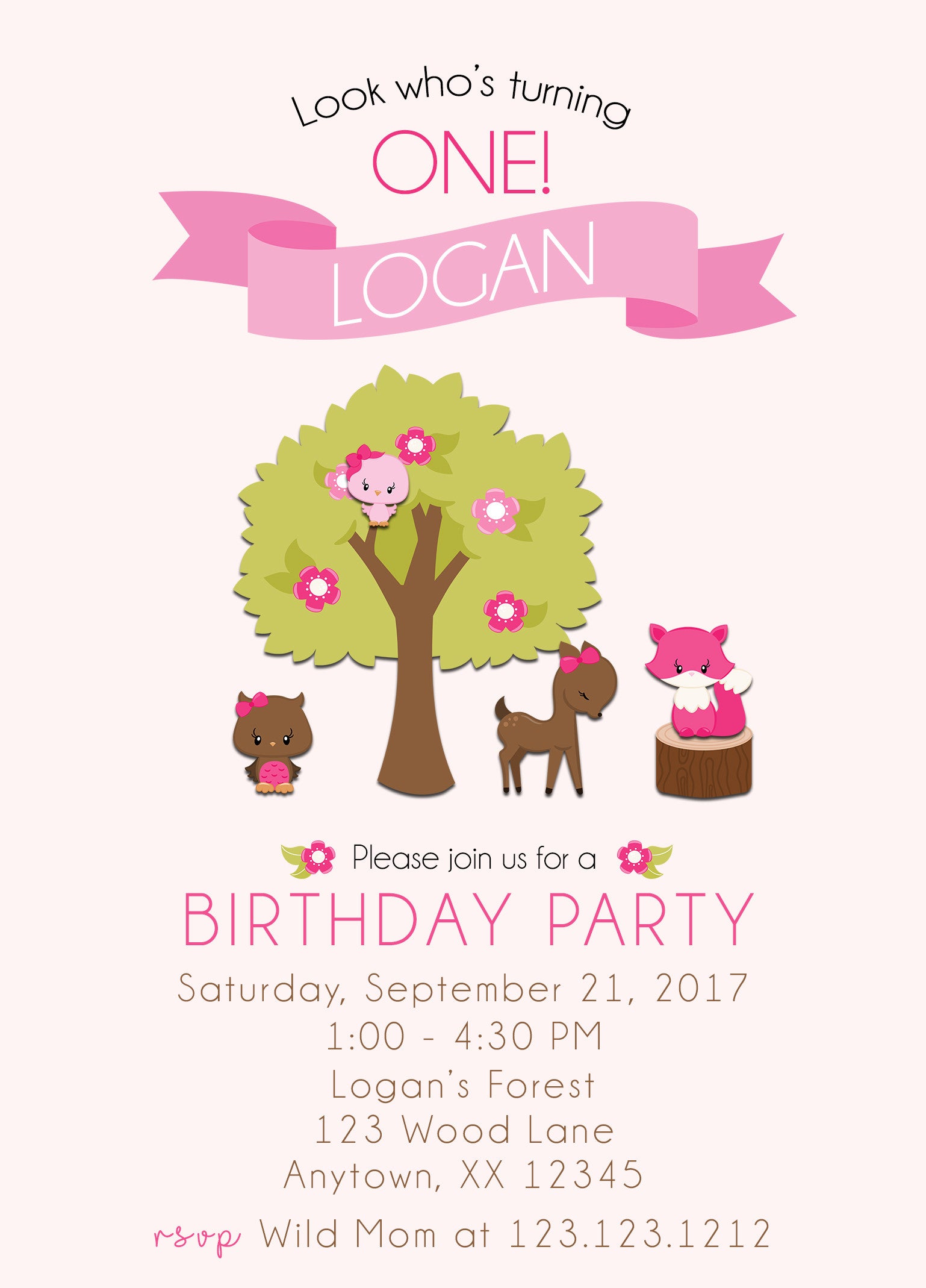 Girl Woodland Birthday Party Invitations - Invitetique