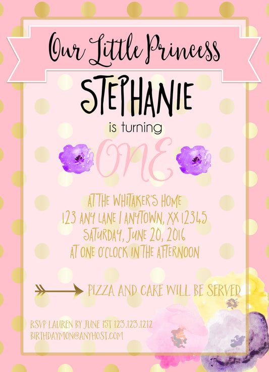 Pink and Gold Polka Dots Birthday Invite - Invitetique