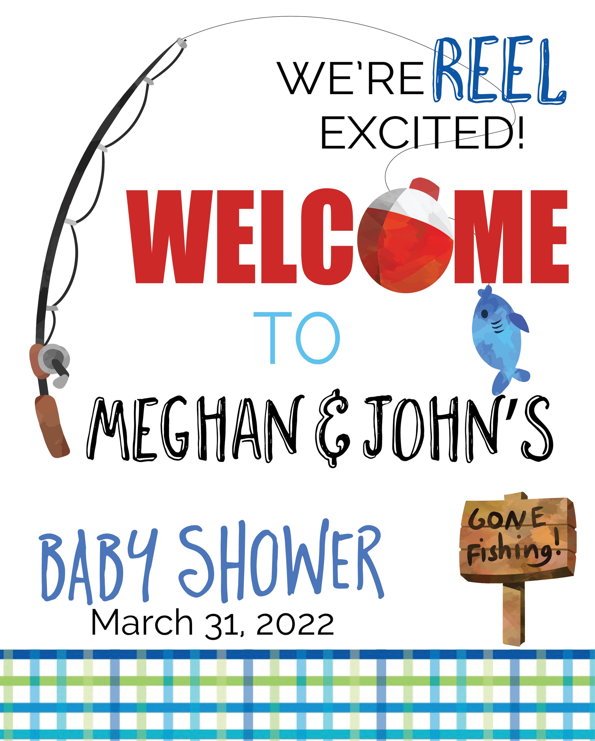 gone fishing baby shower sign, signage, personalized fishing sign