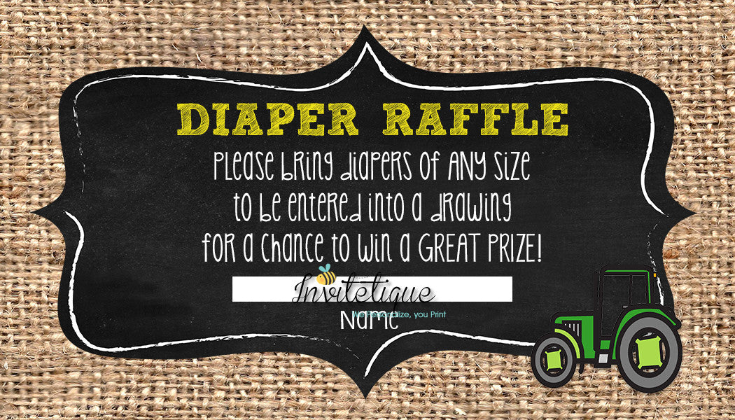 John Deere Diaper Raffle Tickets - Invitetique