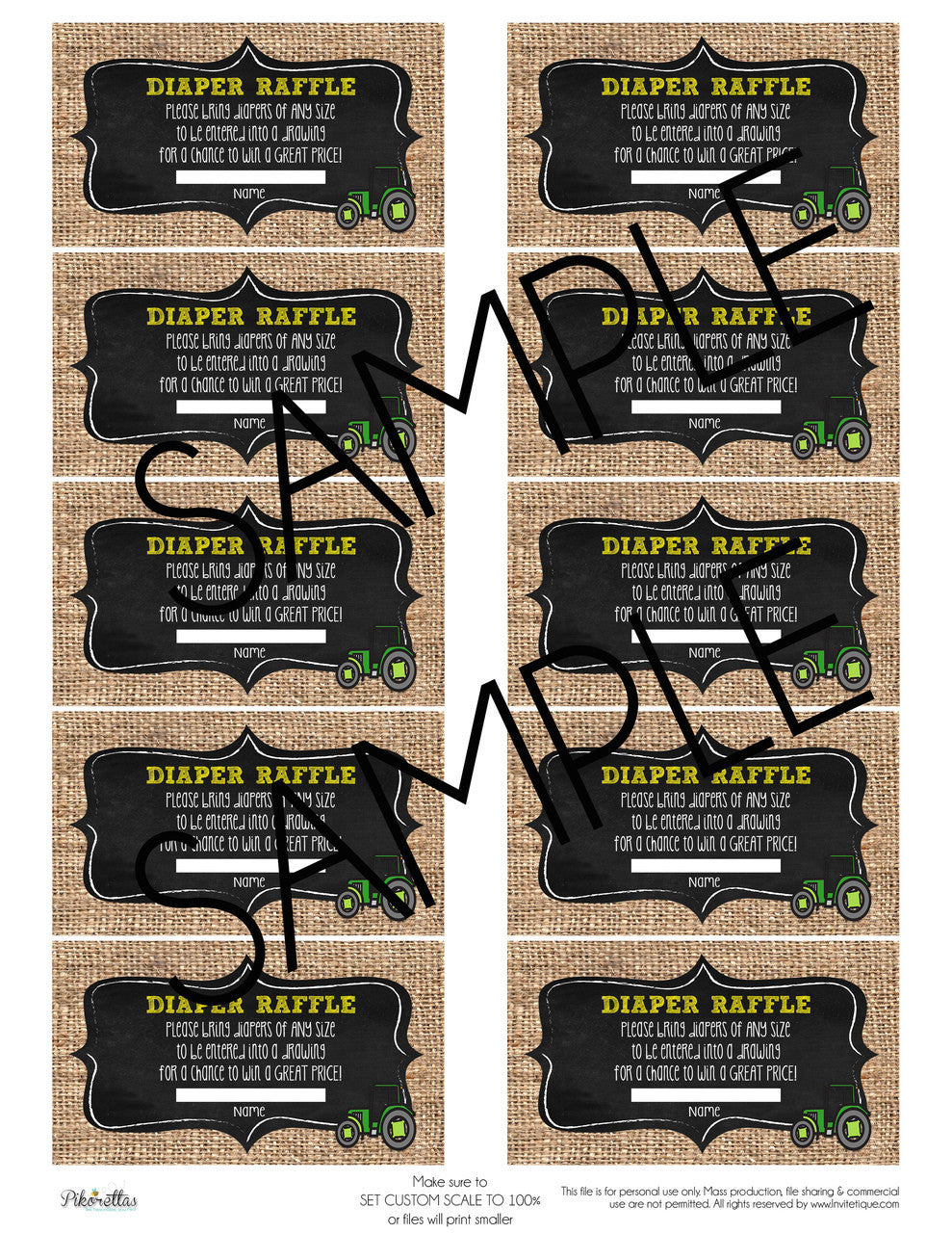 John Deere Diaper Raffle Tickets - Invitetique