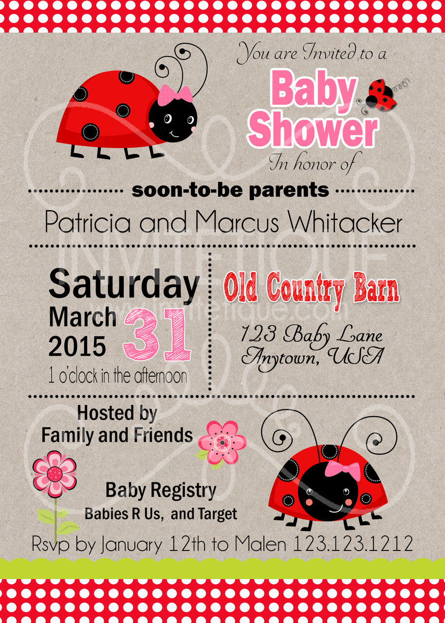 Ladybug Baby Shower Invitations - Invitetique