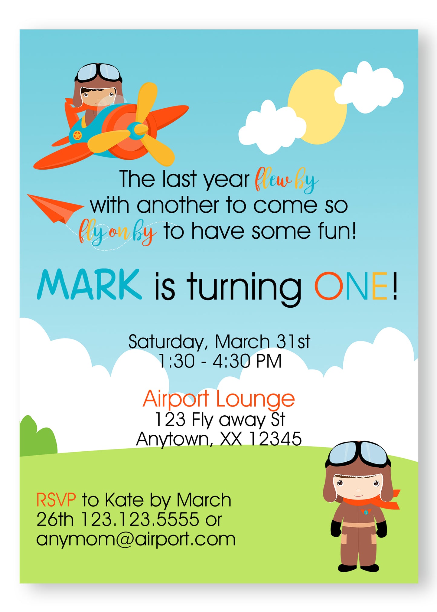 Airplane Birthday Invitations - Invitetique