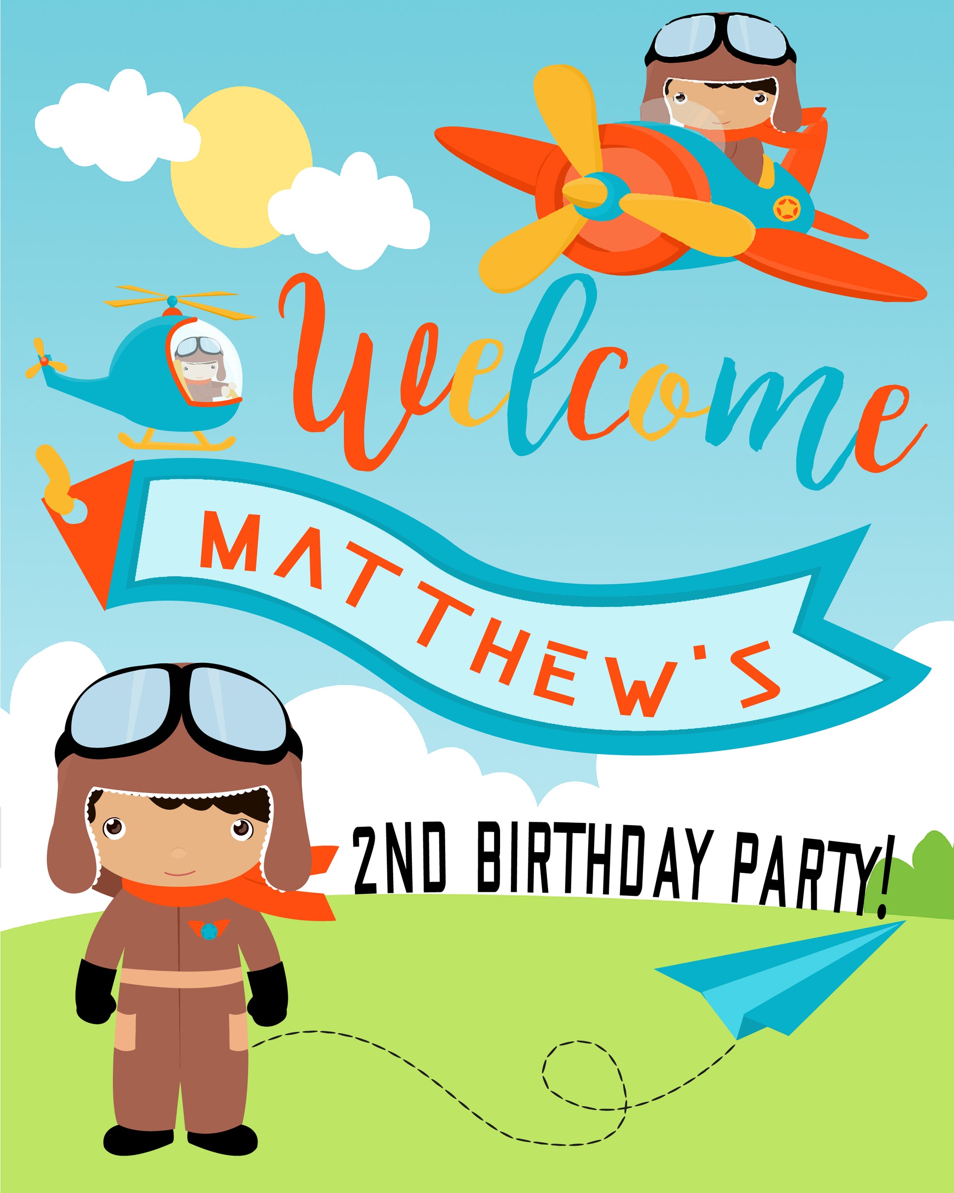 Airplane Pilot Birthday Party Welcome Sign - Invitetique