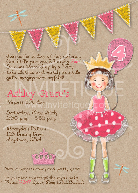 Little Pink Princess Kraft Invitations - Invitetique