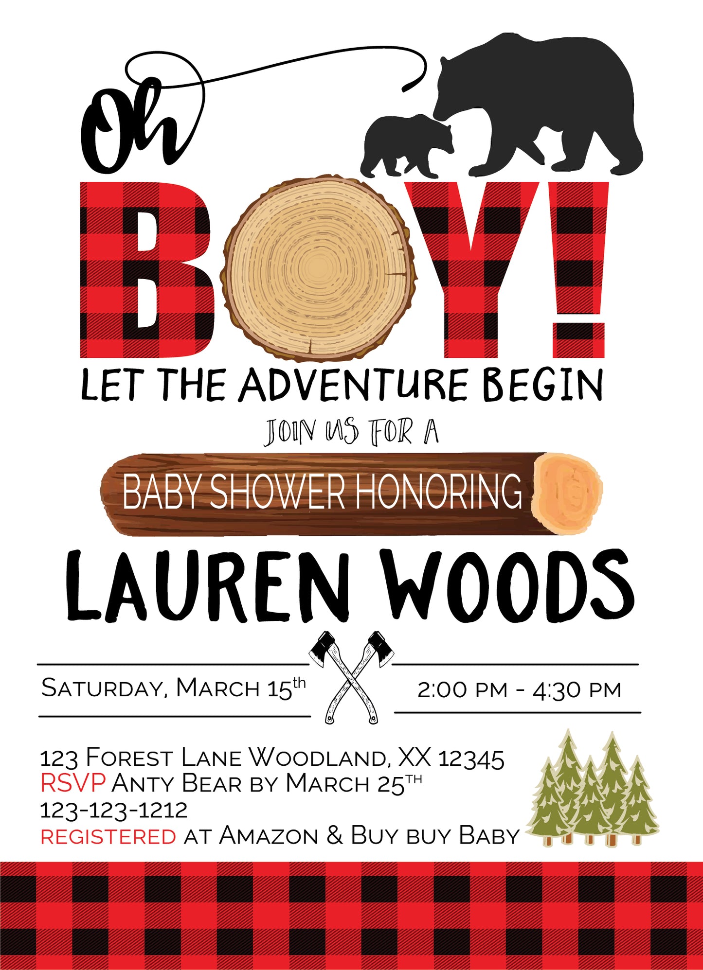 wildness bear cup baby shower lumberjack invitation