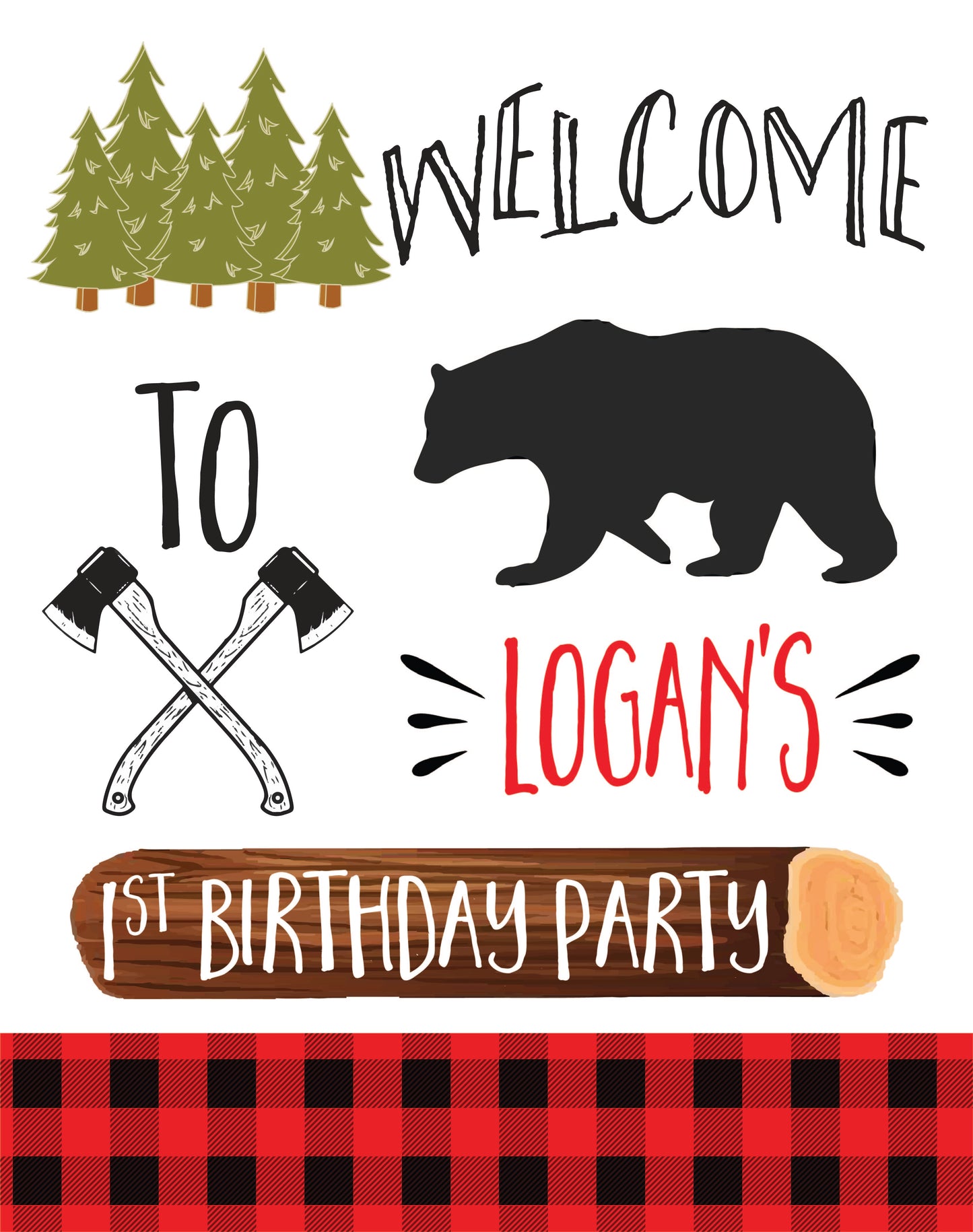 Lumberjack personalized birthday party welcome sign