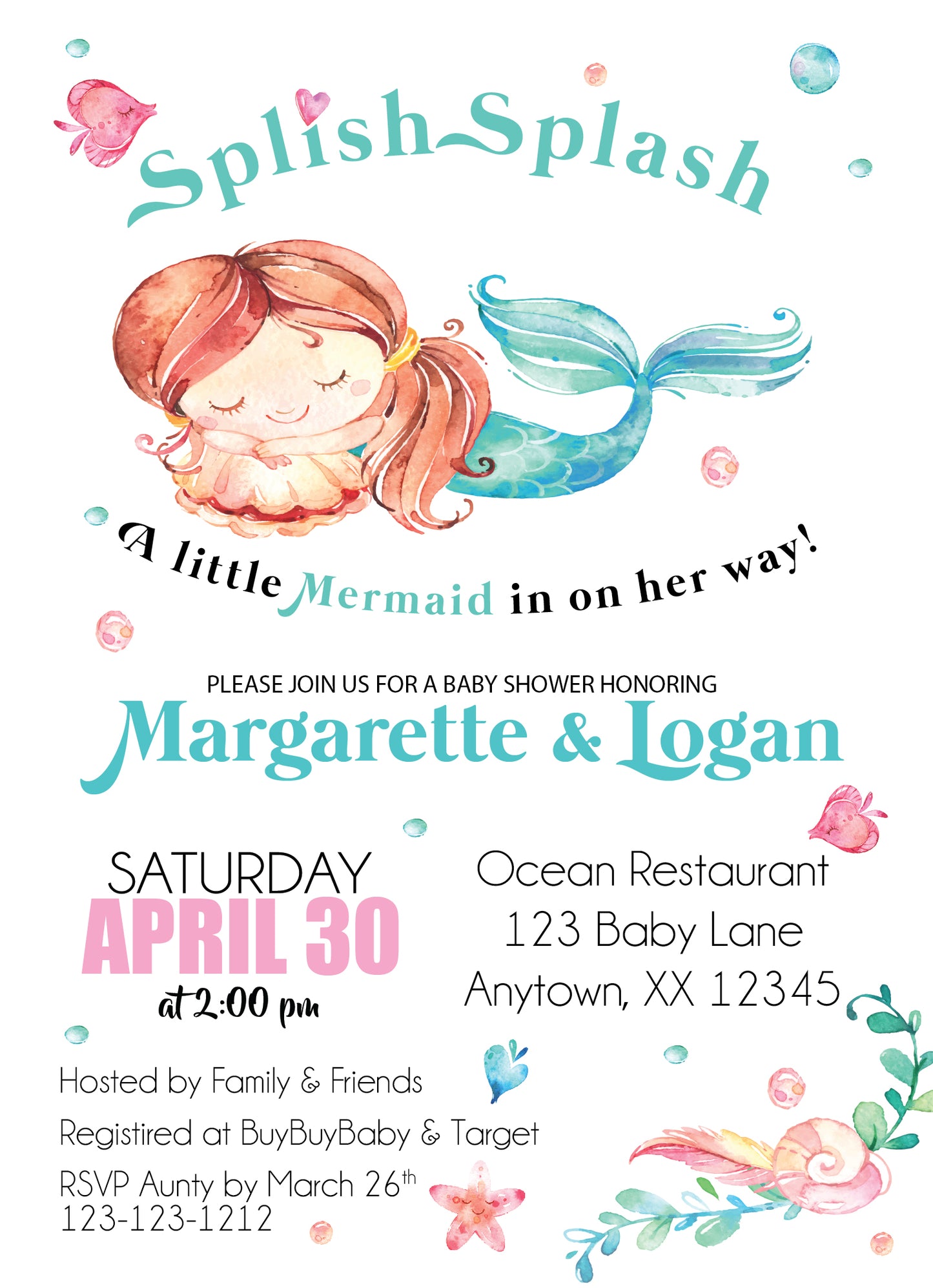 Let’s Be Mermaids Baby Shower Invitations - DIGITAL - Invitetique