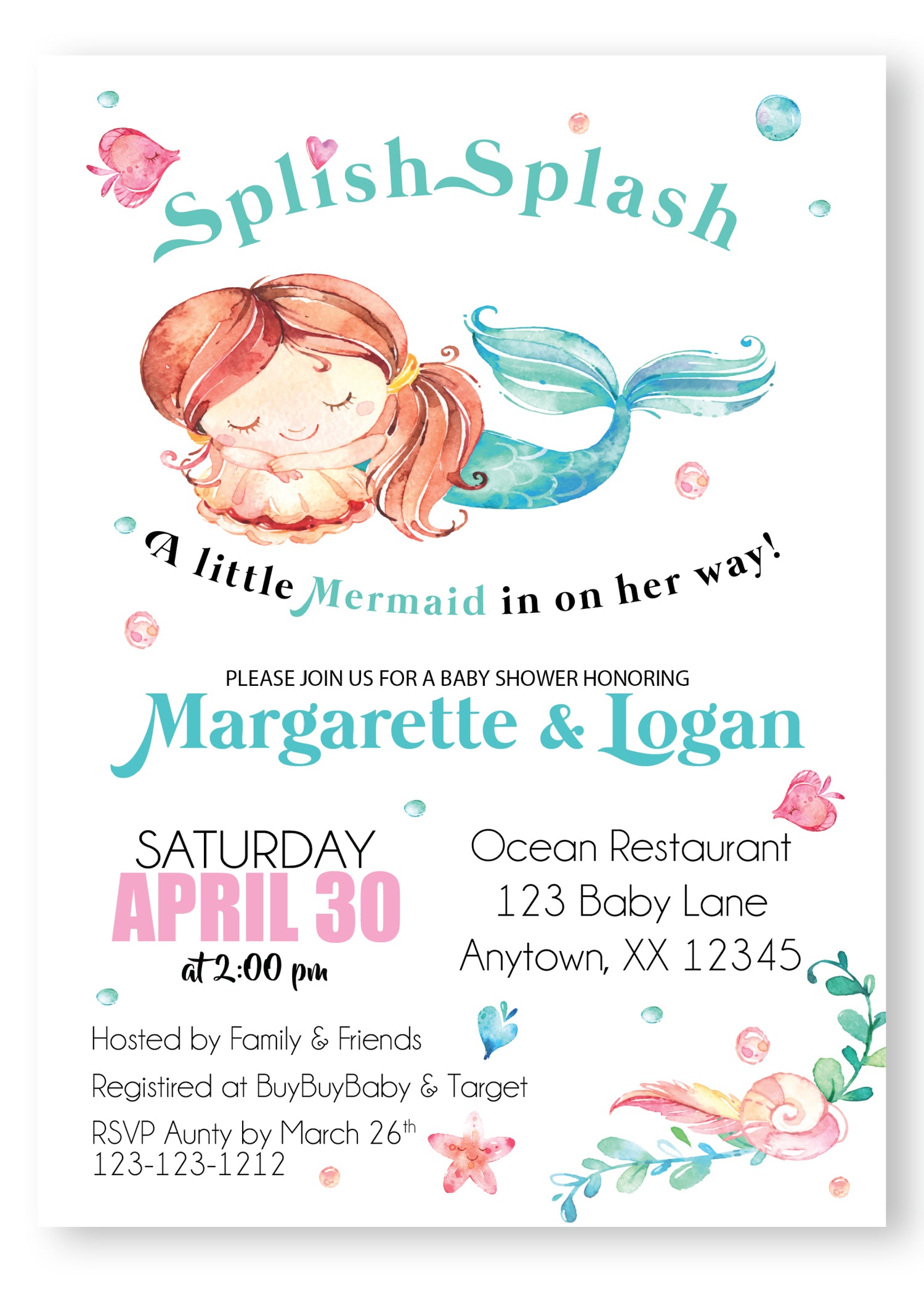 Let's be Mermaids girl Baby Shower Invitations - Invitetique