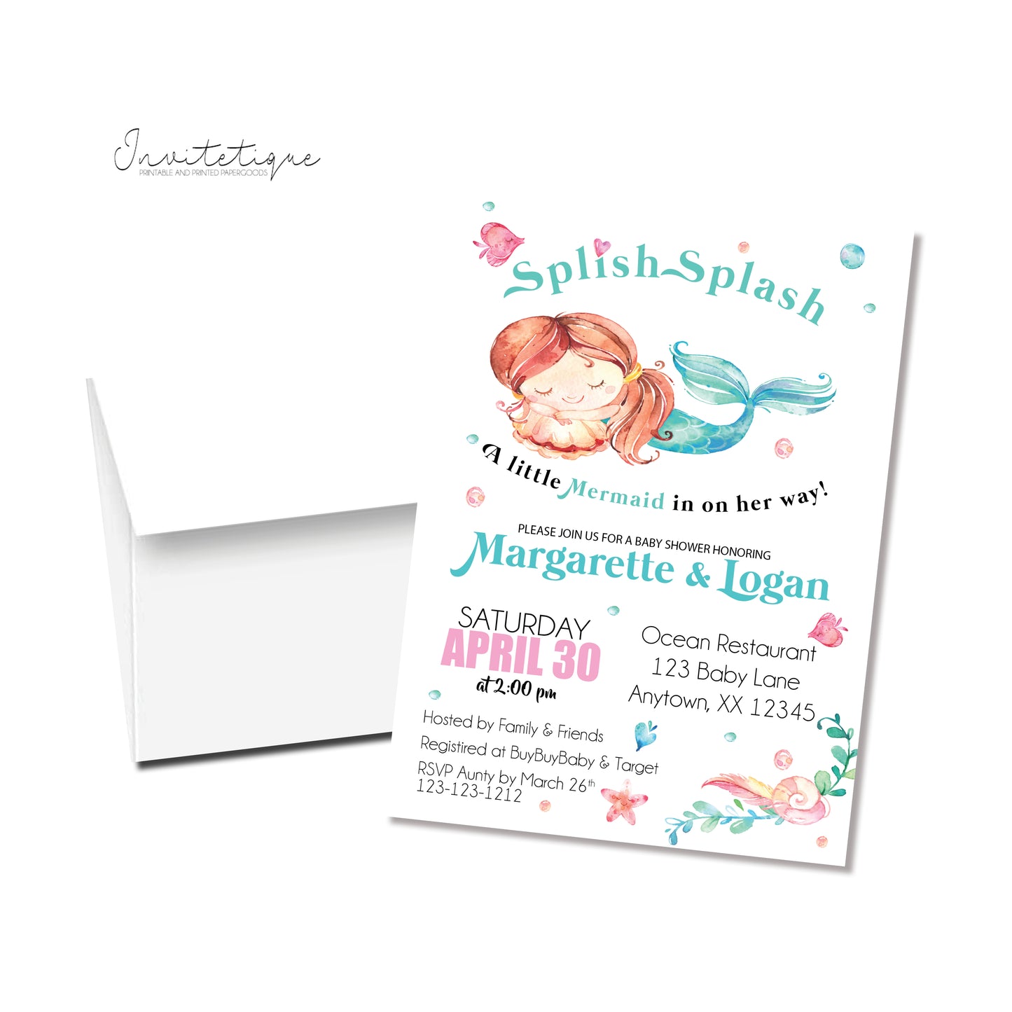 Let's be Mermaids girl Baby Shower Invitations - Invitetique