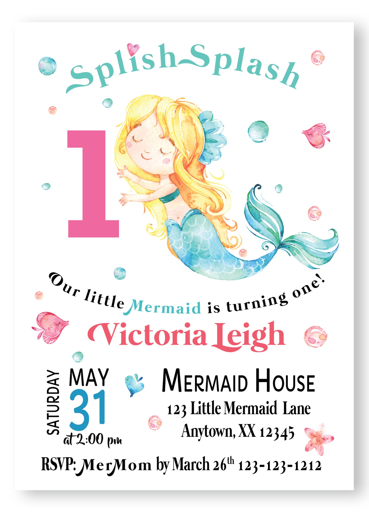 Let's be Mermaids girl Birthday  Invitations - DIGITAL - Invitetique