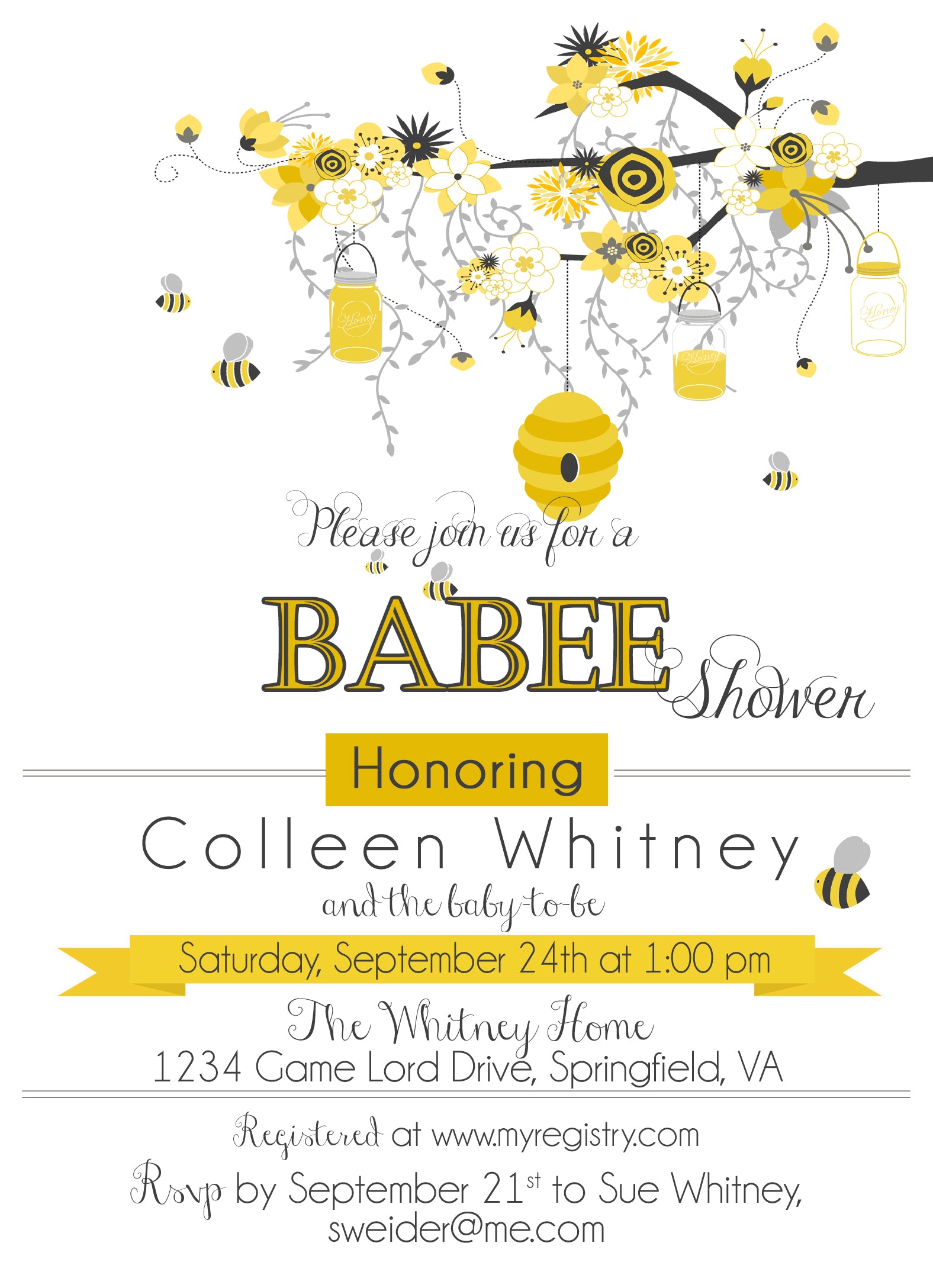 Bee and Honey Comb Baby Shower Invitation - 480 - Invitetique