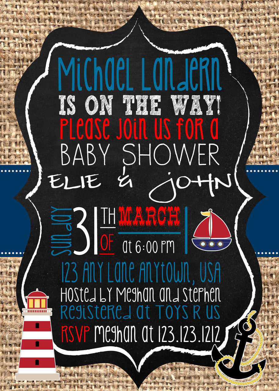 Nautical Chalk burlap baby Shower Invitations - Invitetique